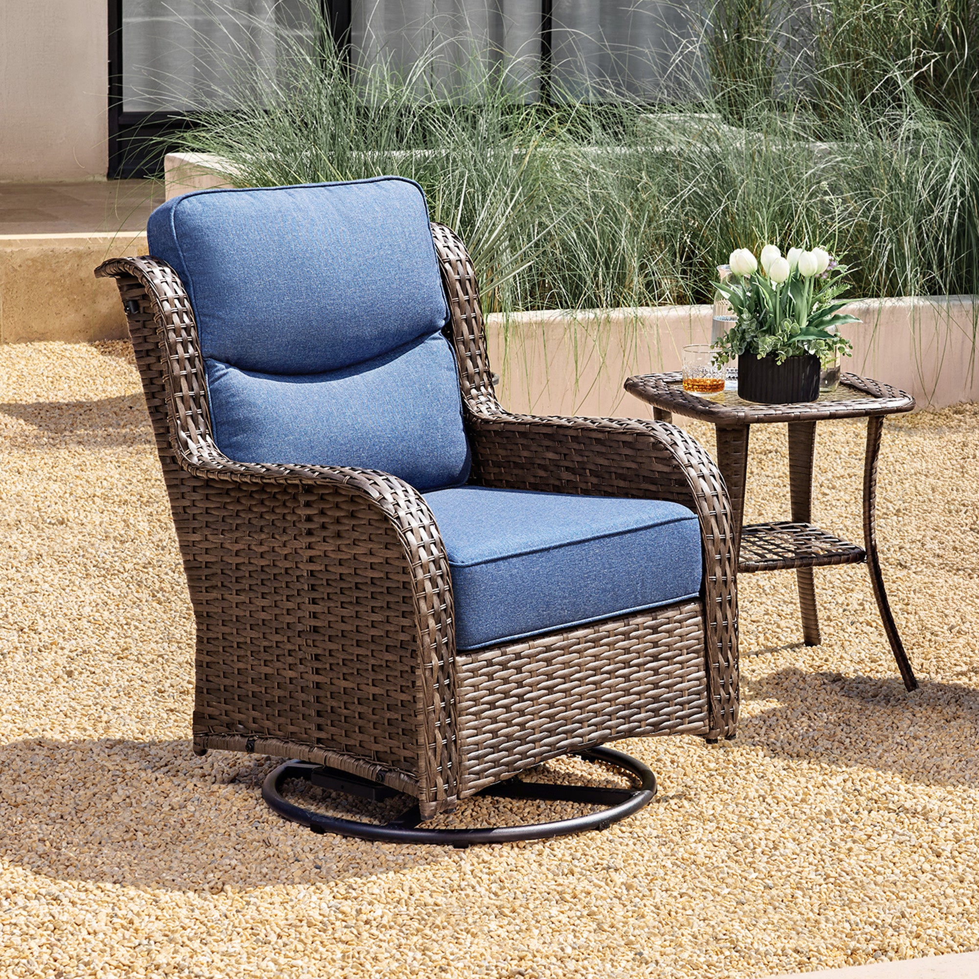 Hawthorne 360° Swivel Outdoor Wicker Gliding Chair With 6-Inch Cushion & Sturdy Base