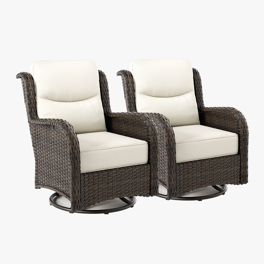 Hawthorne 2 Piece Outdoor Wicker Swivel Gliding Chairs Set With 6-Inch Cushions & Sturdy Base