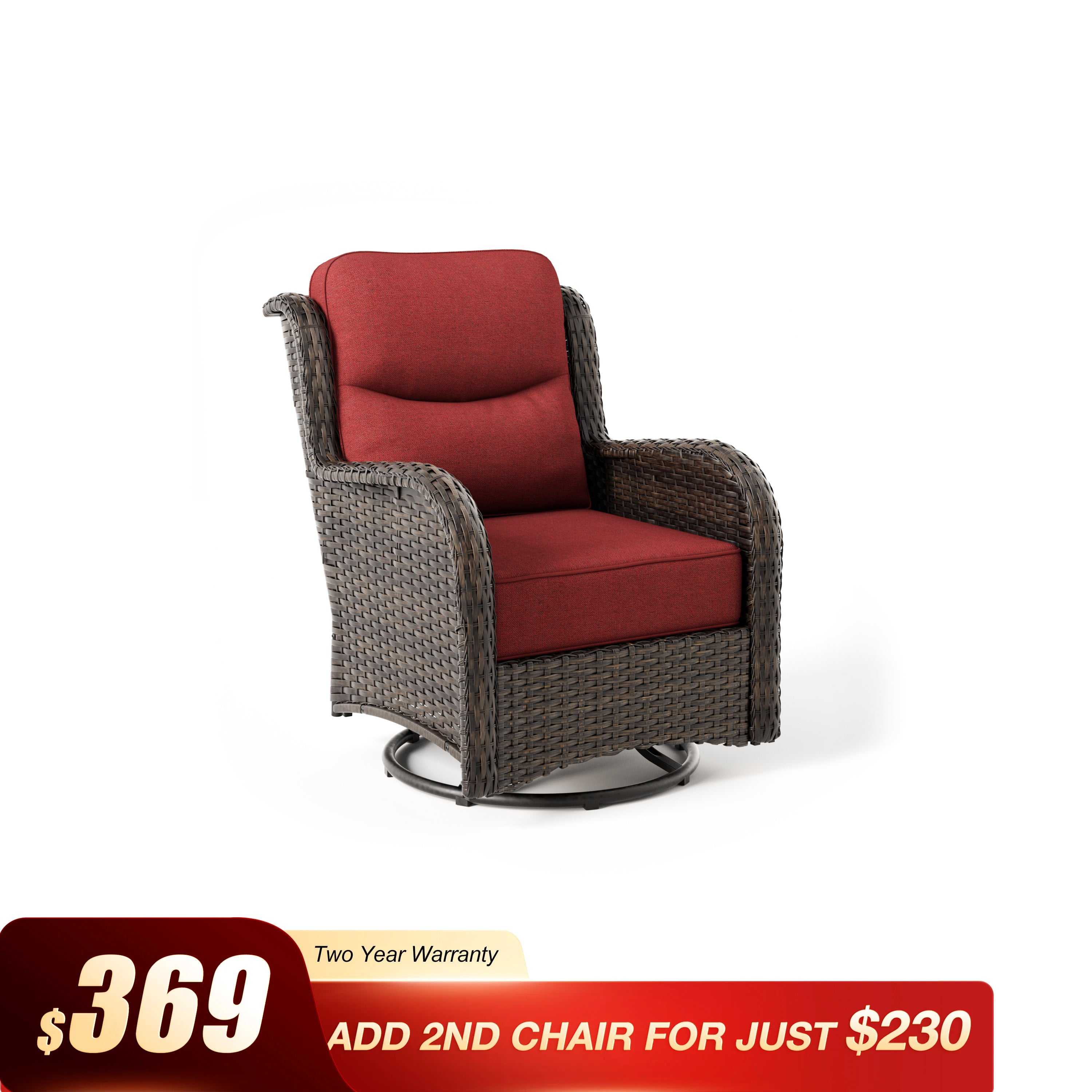 Hawthorne 360° Swivel Outdoor Wicker Gliding Chair With 6-Inch Cushion & Sturdy Base