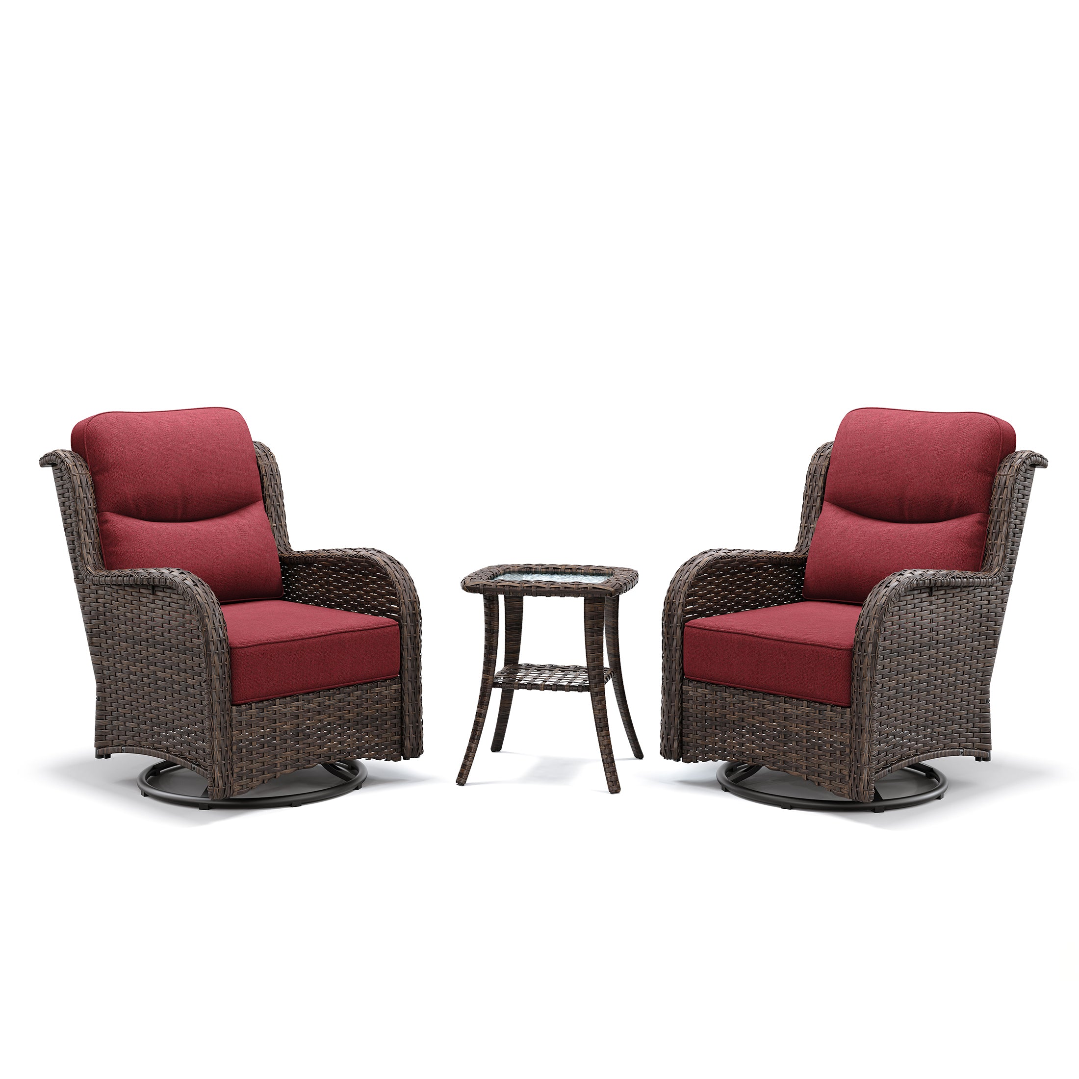 Hawthorne 3 Piece Outdoor Wicker 360° Swivel Conversation Set With Cushions & Side Table For Porch