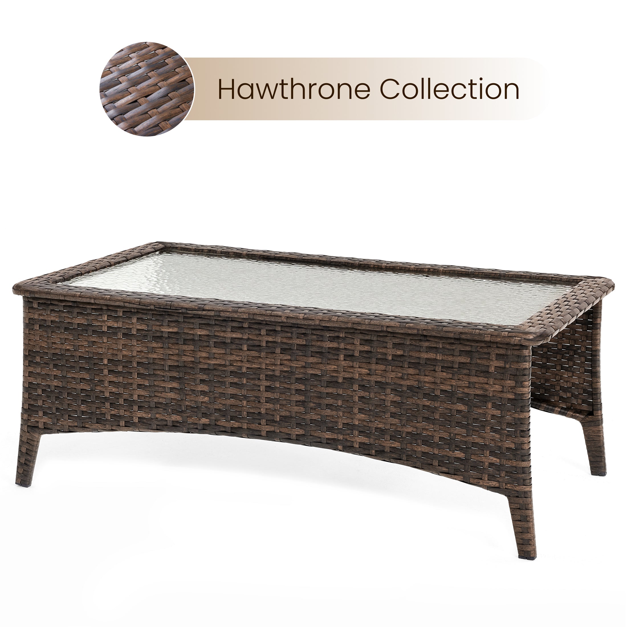 Outdoor Wicker Coffee Table With Tempered Glass