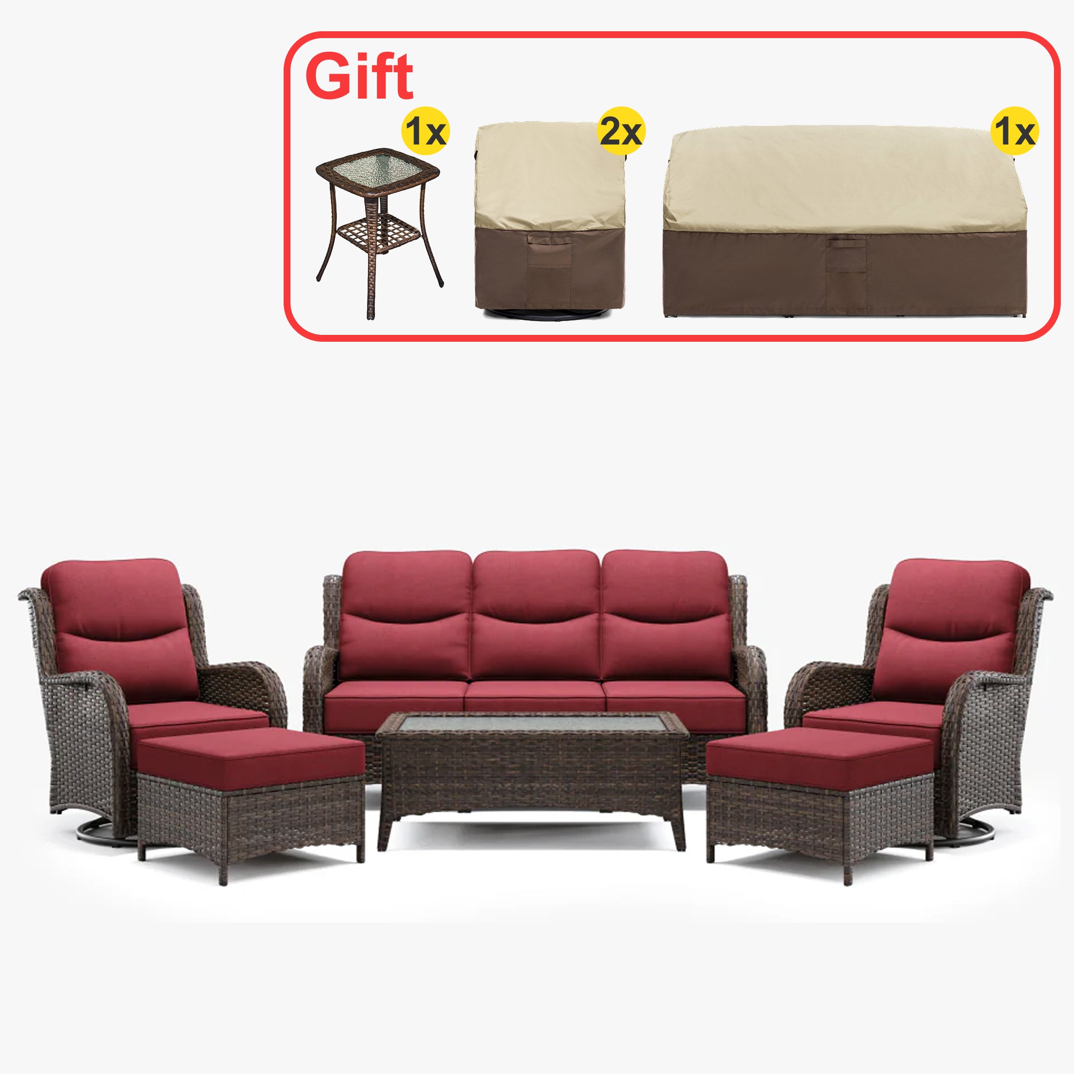 Hawthorne 9 Piece All Weather Outdoor Wicker Furniture Set With Removable khaki Covers