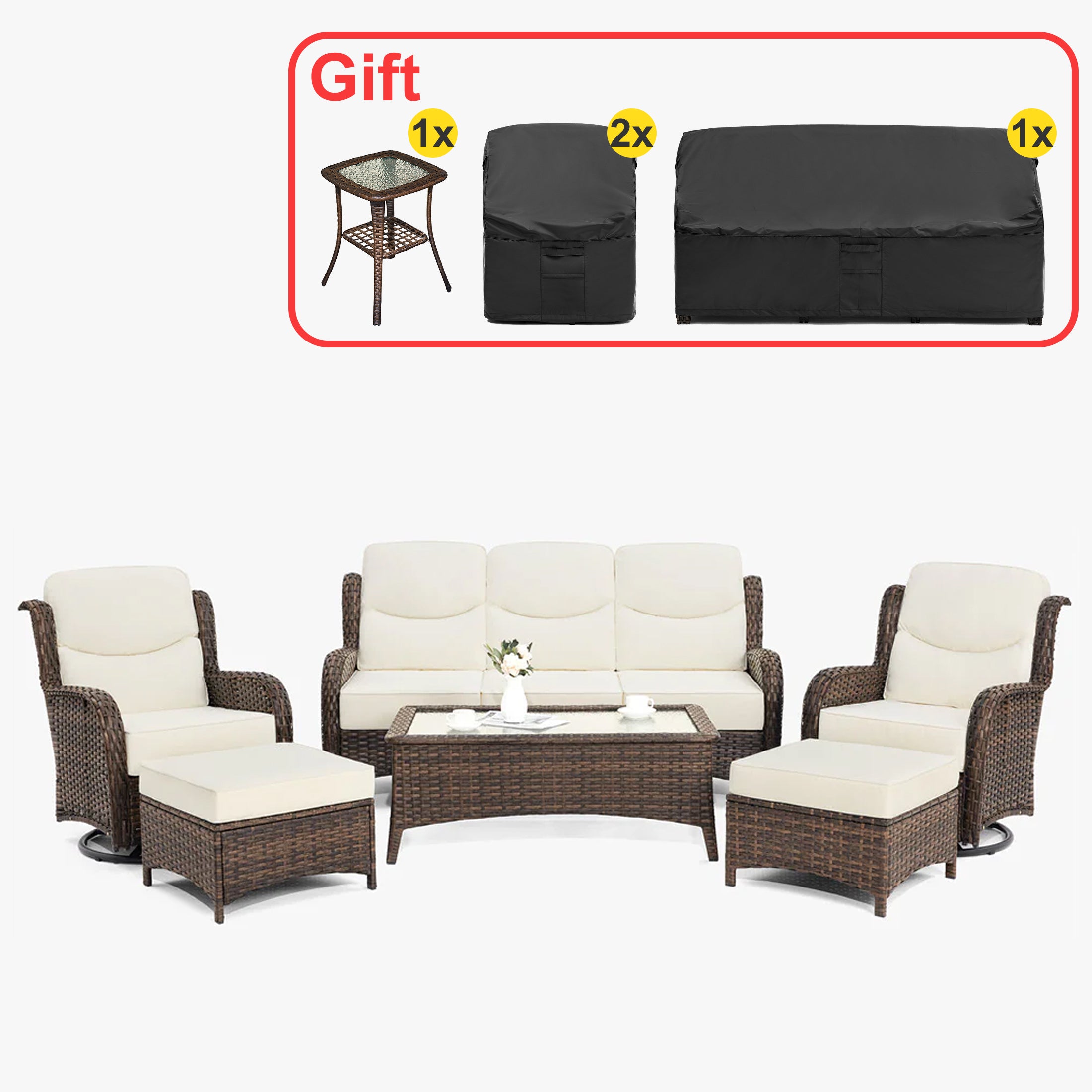 Hawthorne 9 Piece All Weather Outdoor Wicker Furniture Set With Removable Black Covers