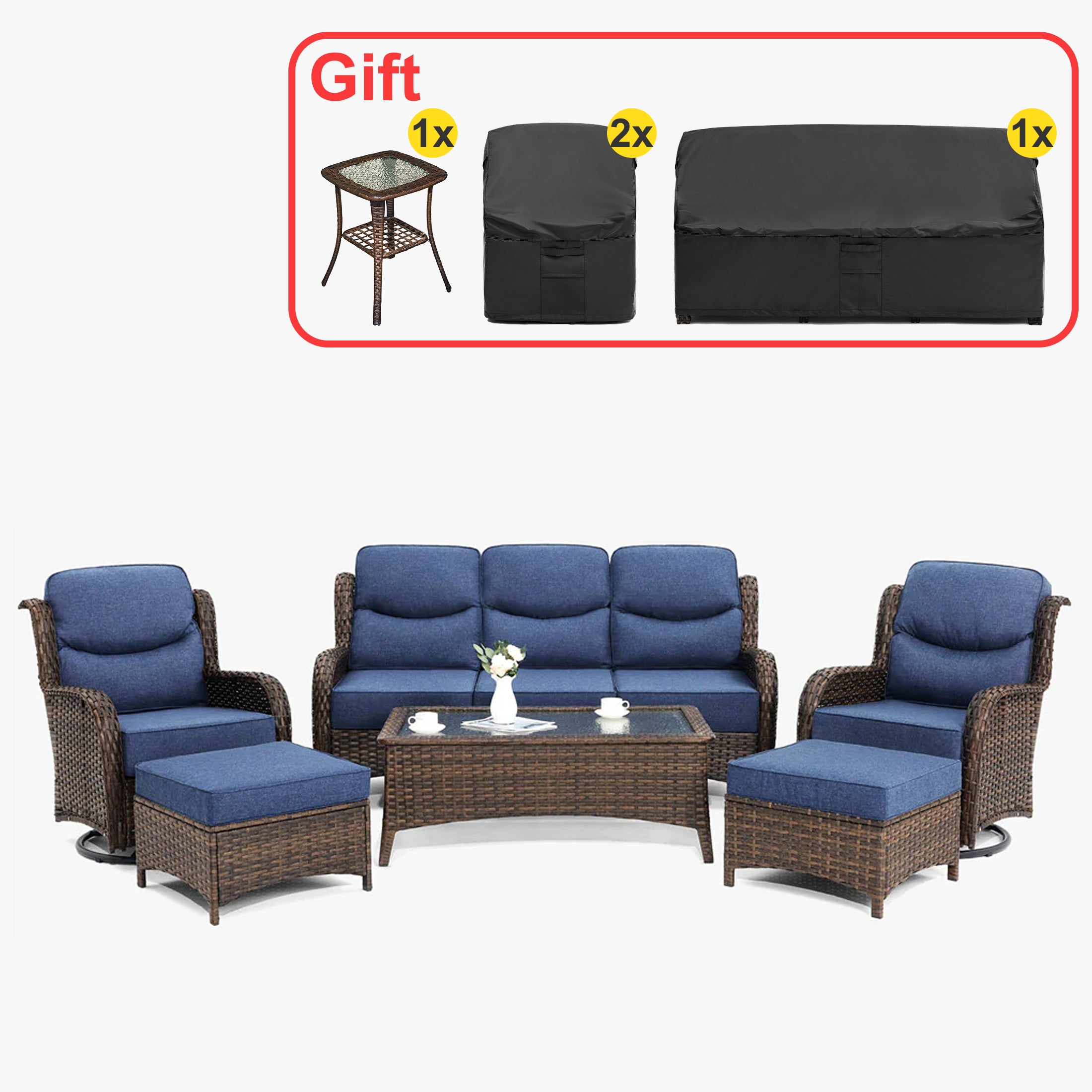 Hawthorne 9 Piece All Weather Outdoor Wicker Furniture Set With Removable Black Covers