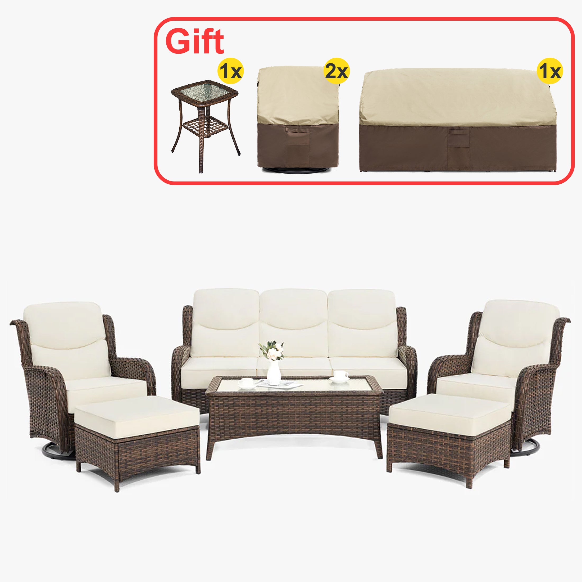 Hawthorne 9 Piece All Weather Outdoor Wicker Furniture Set With Removable khaki Covers
