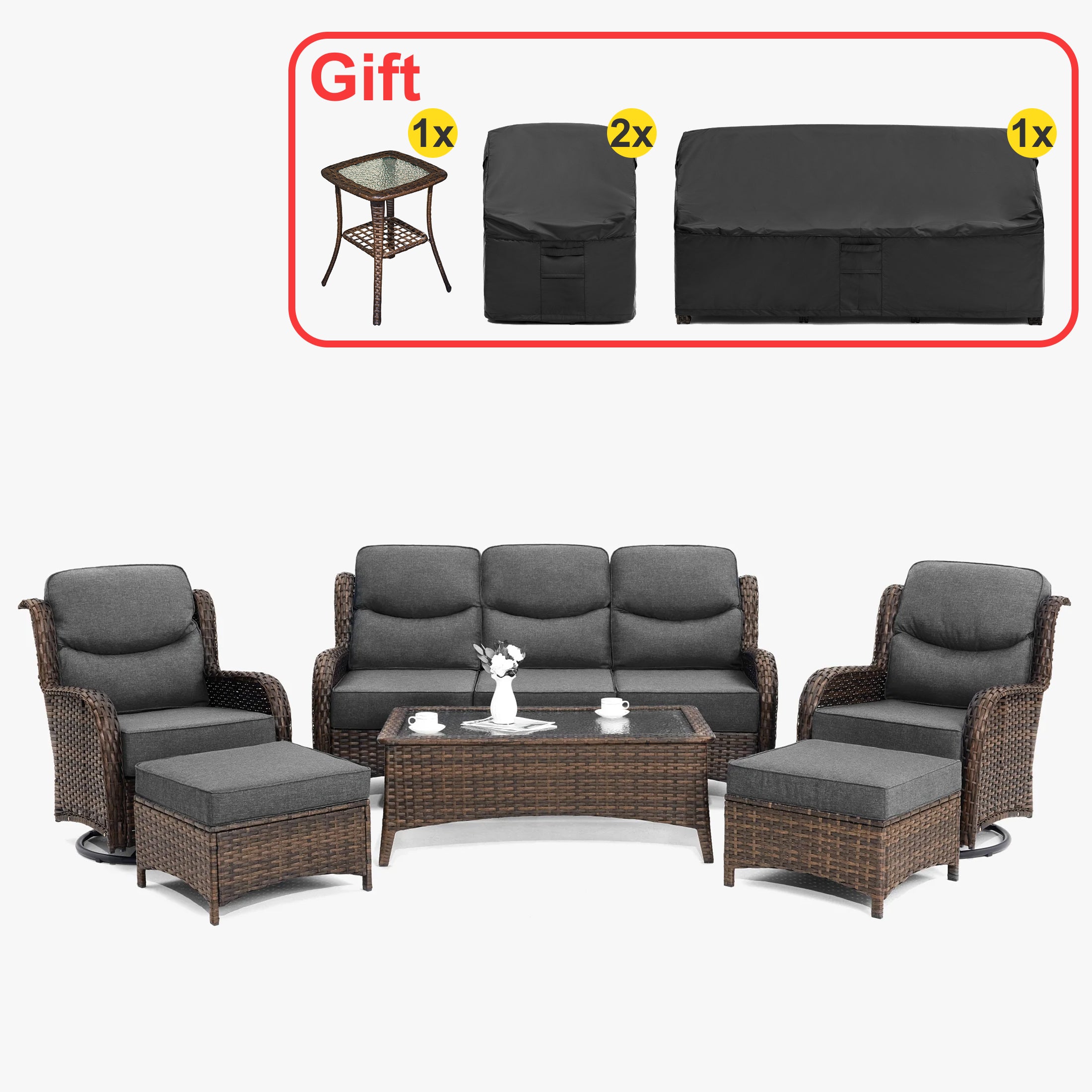 Hawthorne 9 Piece All Weather Outdoor Wicker Furniture Set With Removable Black Covers