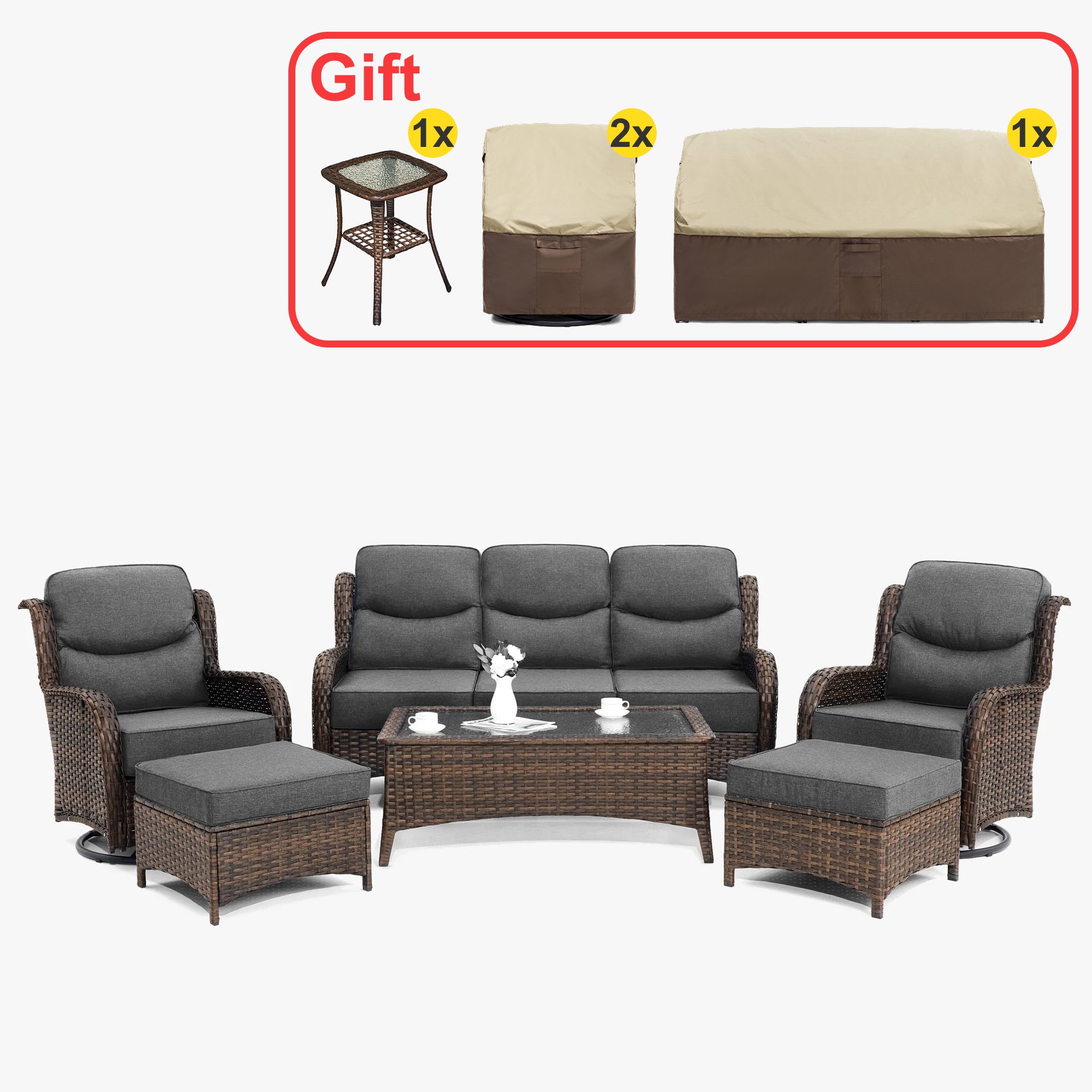 Hawthorne 9 Piece All Weather Outdoor Wicker Furniture Set With Removable khaki Covers