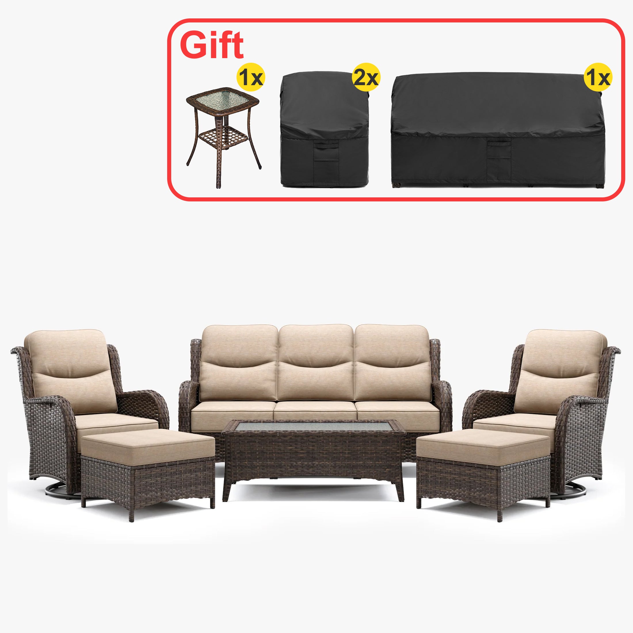 Hawthorne 9 Piece All Weather Outdoor Wicker Furniture Set With Removable Black Covers
