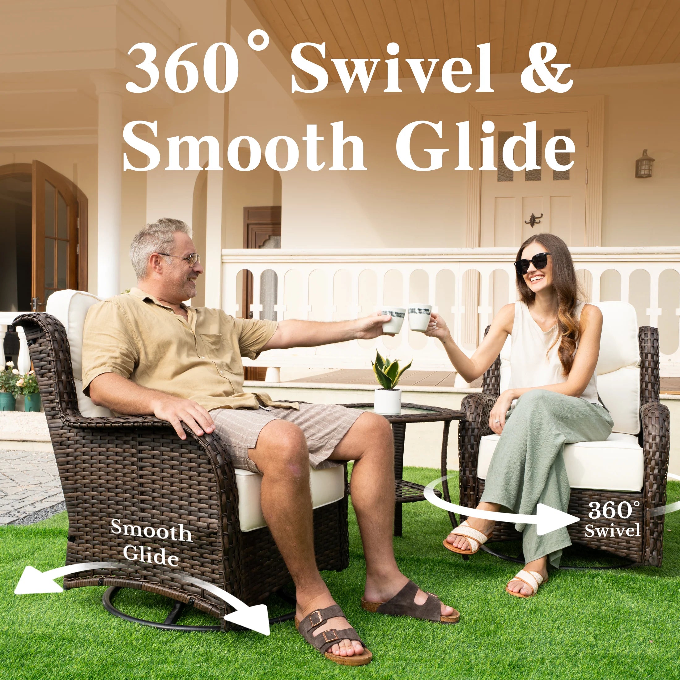 Hawthorne 6 Piece Patio Rattan Deck Conversation Set With Side Tables