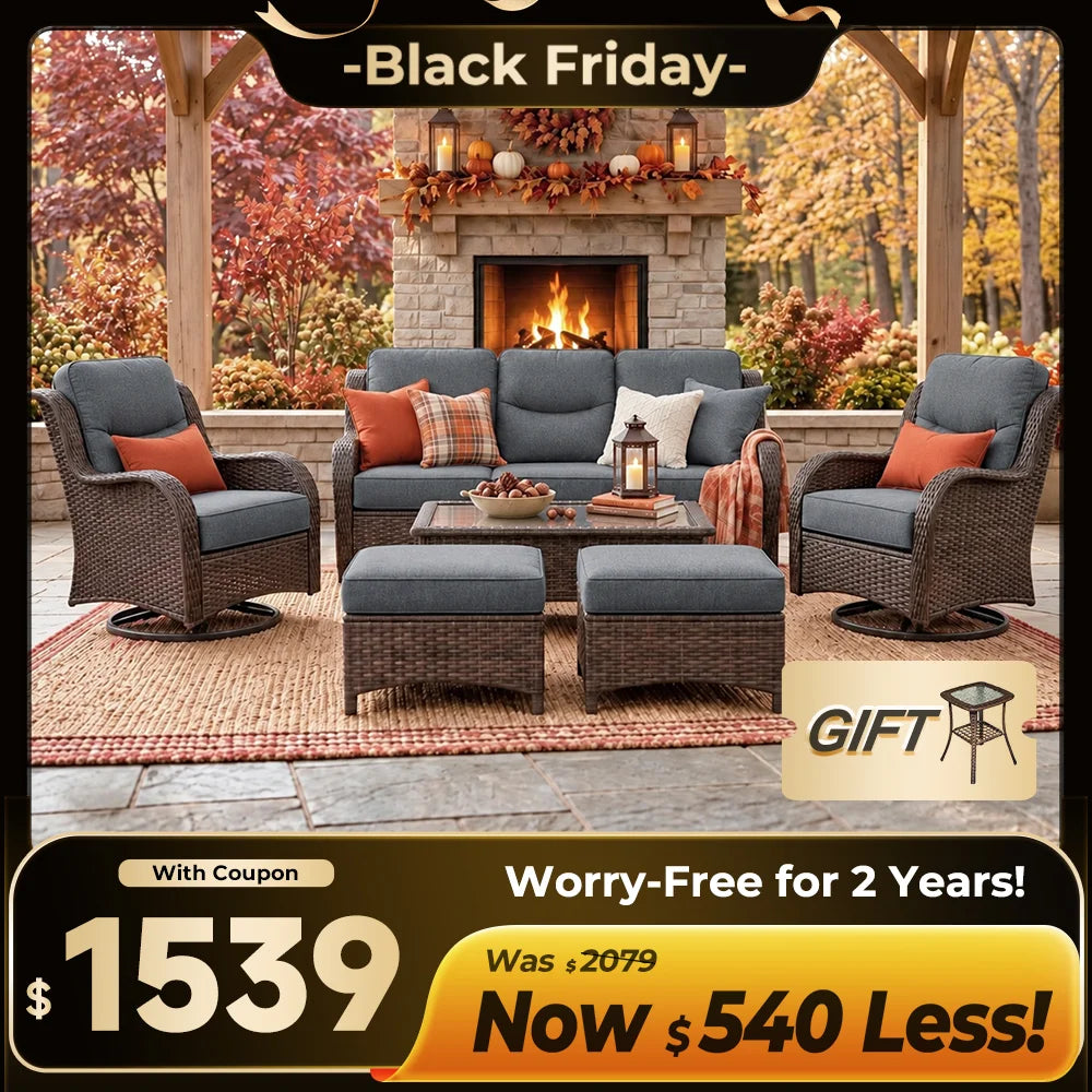 Hawthorne 6 Pieces Outdoor Wicker Sofa Set With Ergonomic backrest Design & Comfort Cushions