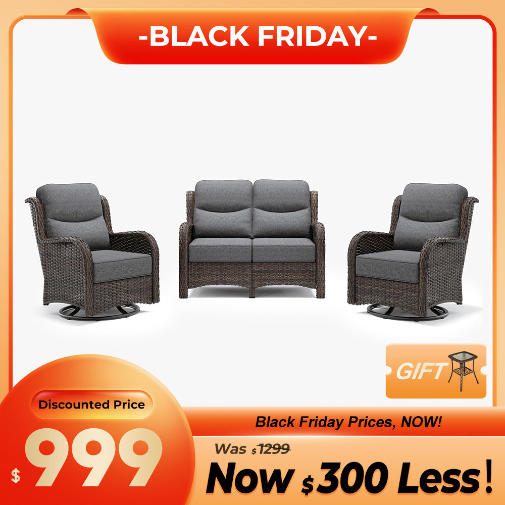 Hawthorne 4 Seater Patio Rattan Loveseat Set With Swivel Glider Chairs