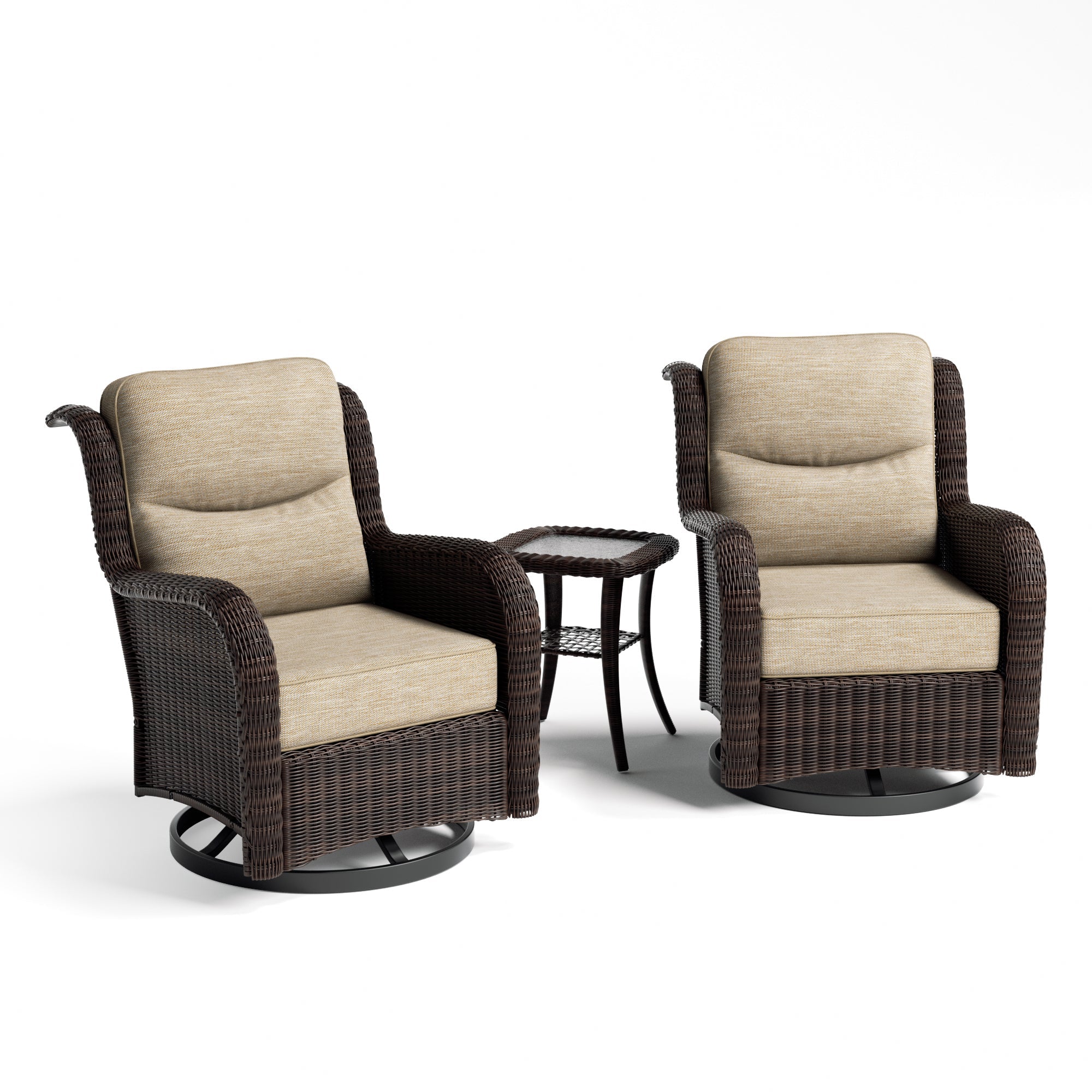 Ardenelle Luxury 3 Piece Patio Wicker Conversation Set With Side Table And Covers