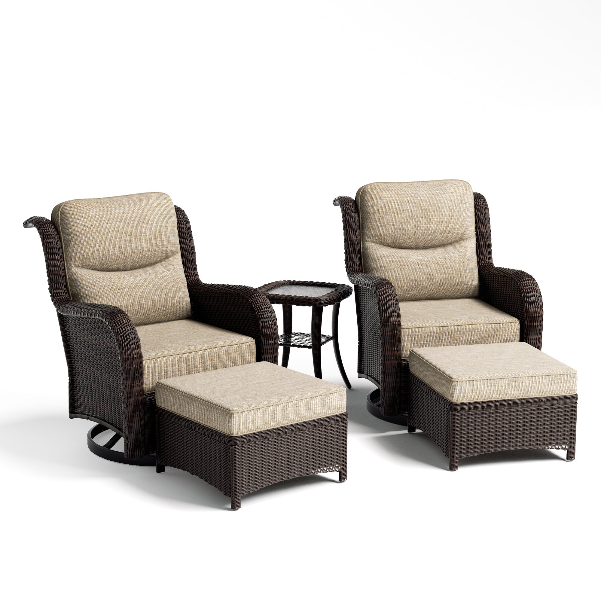 Ardenelle Luxury 5 Piece Patio Wicker Conversation Set With Ottomans And Covers