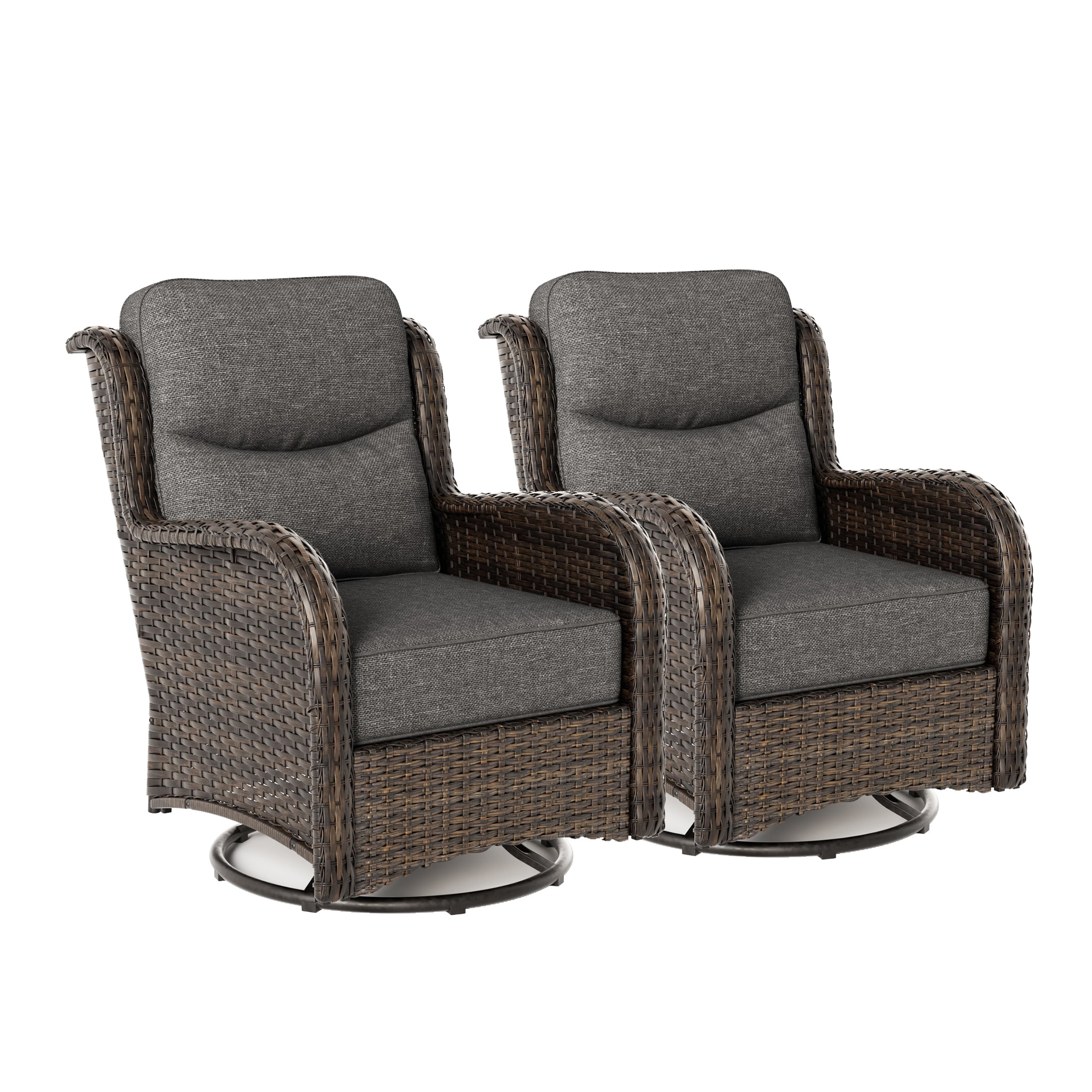 Hawthorne 2 Piece Outdoor Wicker  Swivel Gliding Chairs Set With 6-Inch Cushions & Sturdy Base