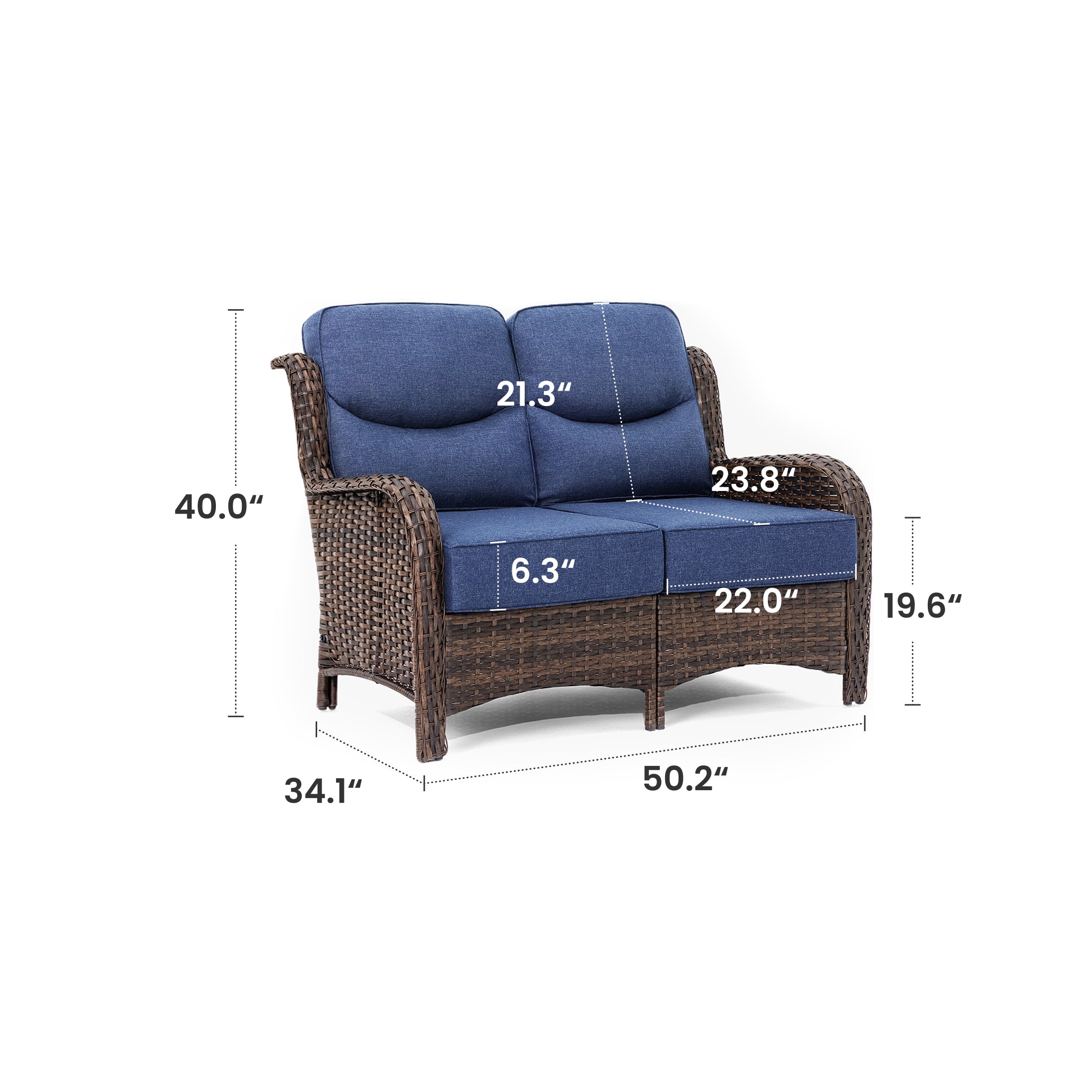 Hawthorne Patio Rattan 2 Seater Loveseat With High Back Design & 6-Inch Cushions
