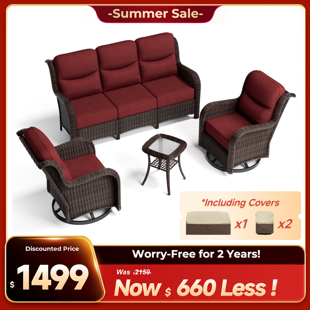 Ardenelle Luxury 5 Seater Patio Wicker Sofa Set With Side tables