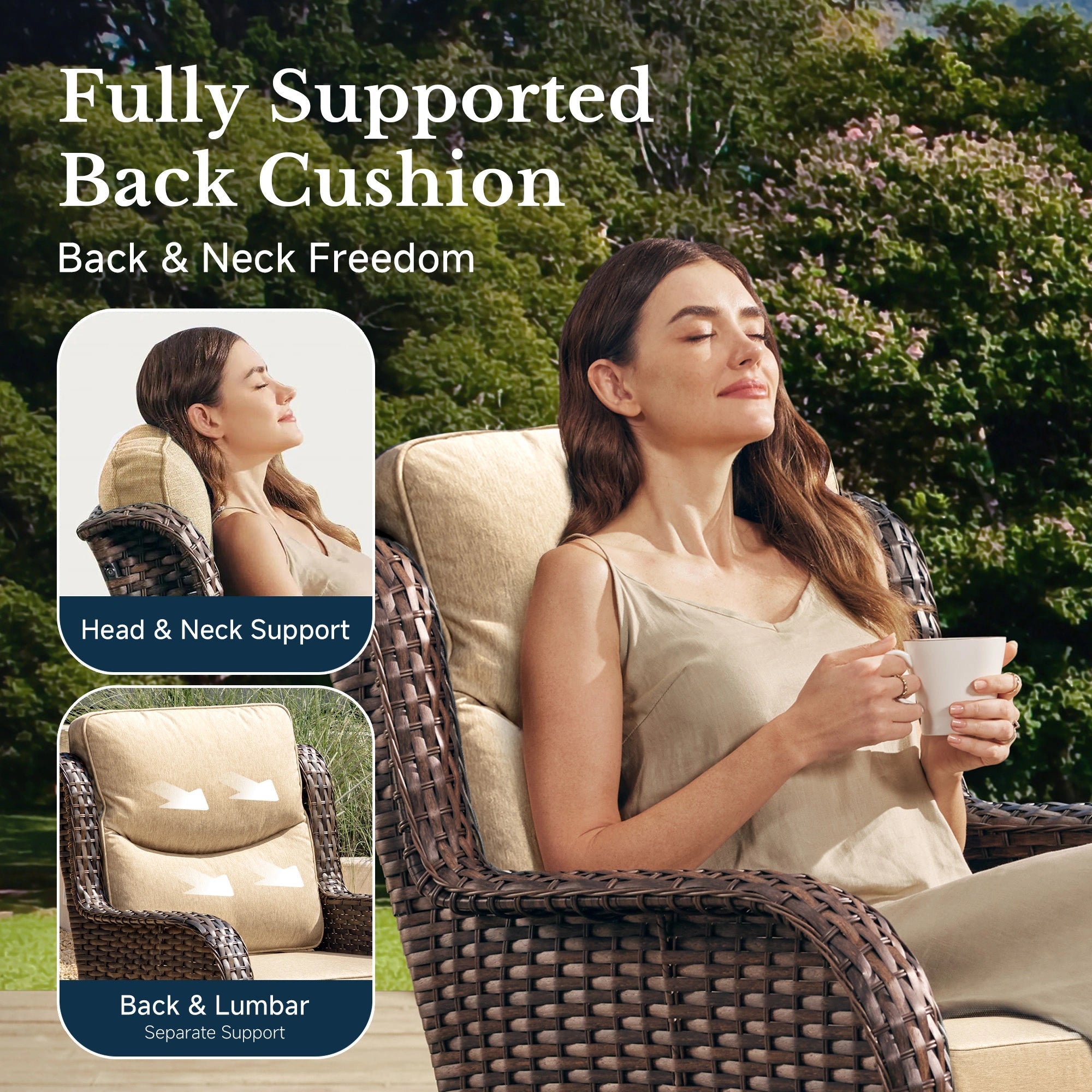 Hawthorne 3 Piece Outdoor Wicker 360° Swivel Conversation Set With Cushions & Side Table For Porch