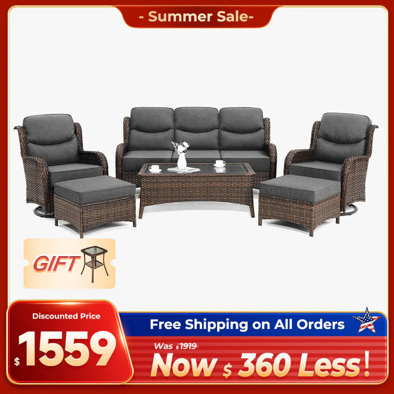 Hawthorne 6 Pieces Outdoor Wicker Sofa Set With Ergonomic backrest Design & Comfort Cushions