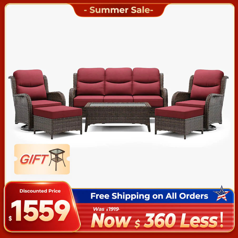 Hawthorne 6 Pieces Outdoor Wicker Sofa Set With Ergonomic backrest Design & Comfort Cushions