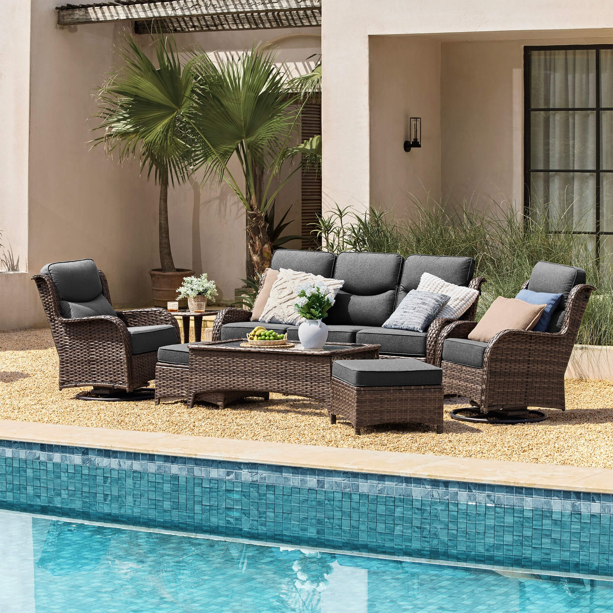 Hawthorne 6 Pieces Outdoor Wicker Sofa Set With Ergonomic backrest Design & Comfort Cushions