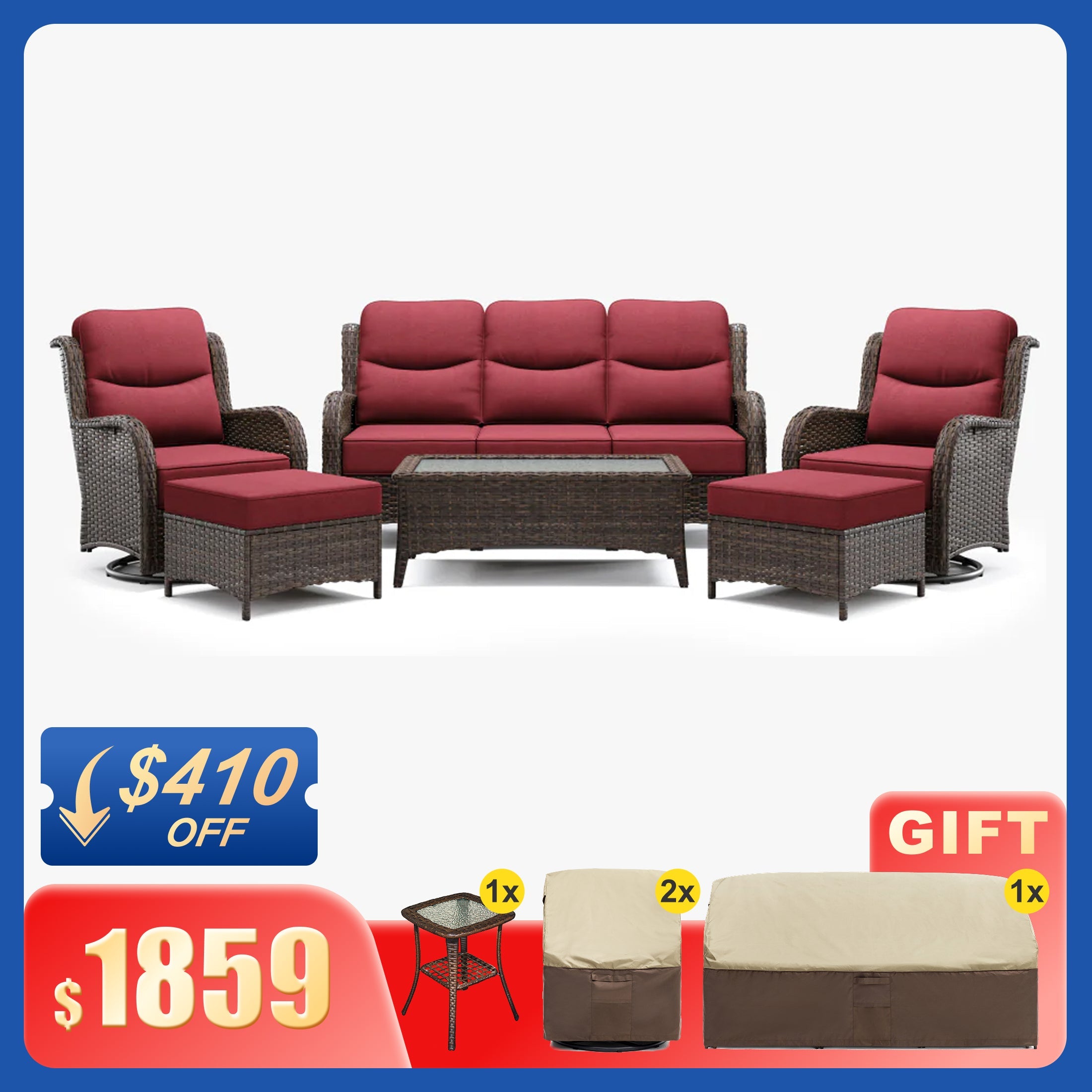 Hawthorne 6 Pieces Outdoor Wicker Sofa Set With Ergonomic backrest Design & Comfort Cushions