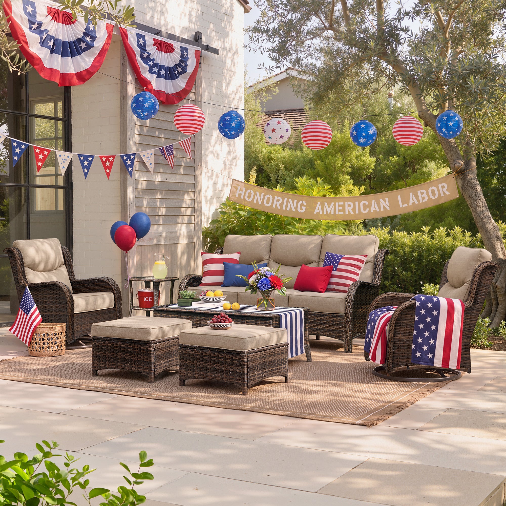 Hawthorne 9 Piece All Weather Outdoor Wicker Furniture Set With Removable Black Covers