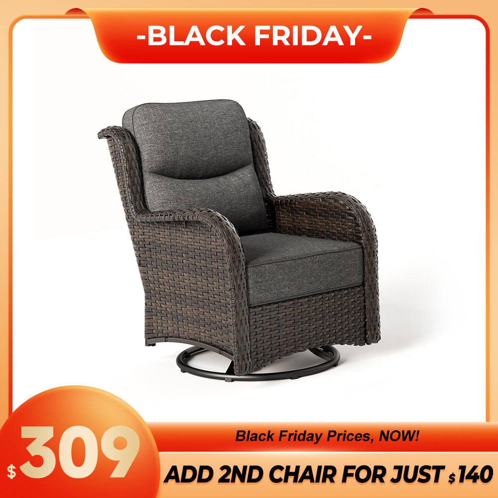 Hawthorne 360° Swivel Outdoor Wicker Gliding Chair With 6-Inch Cushion & Sturdy Base