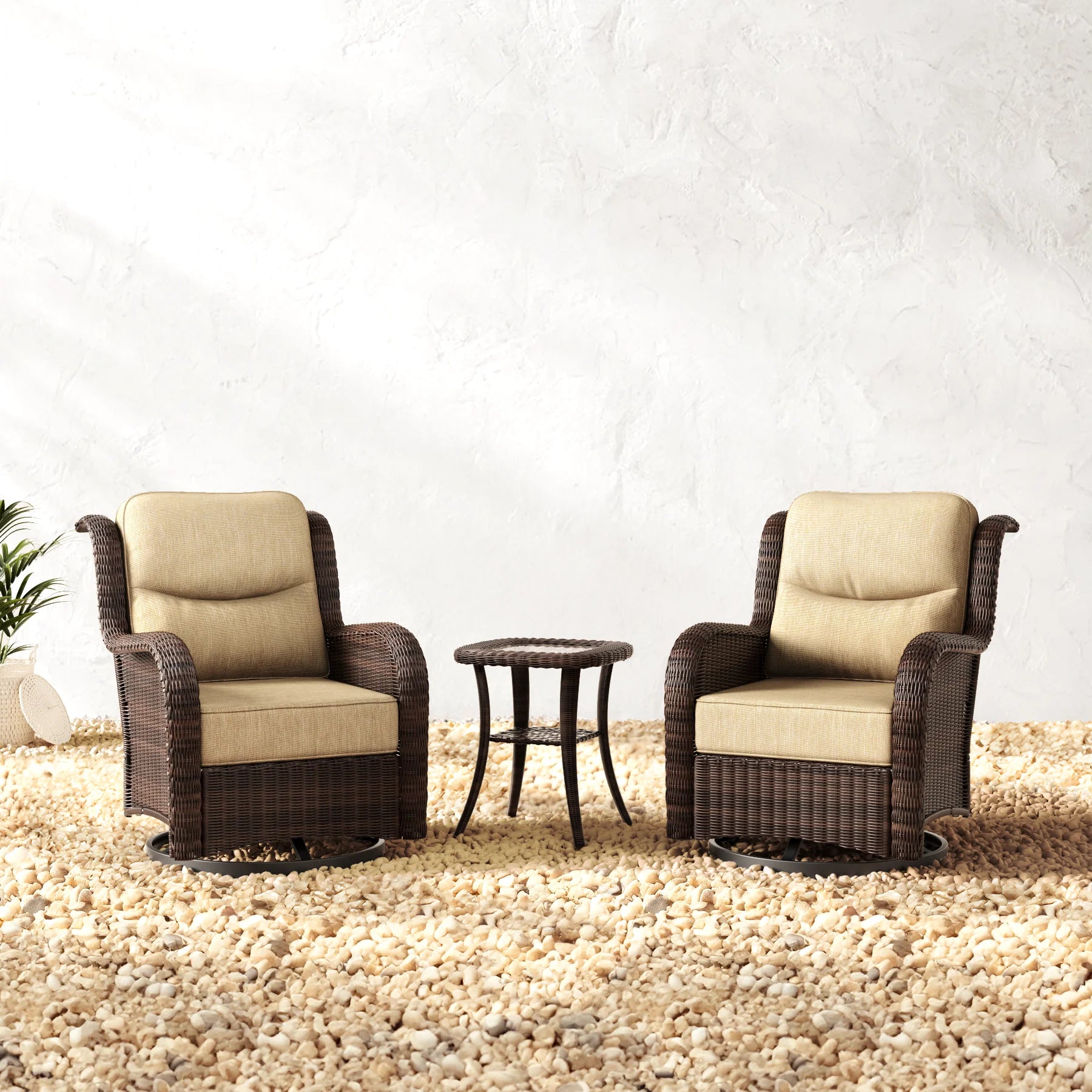 Ardenelle Luxury 3 Piece Patio Wicker Conversation Set With Side Table And Covers