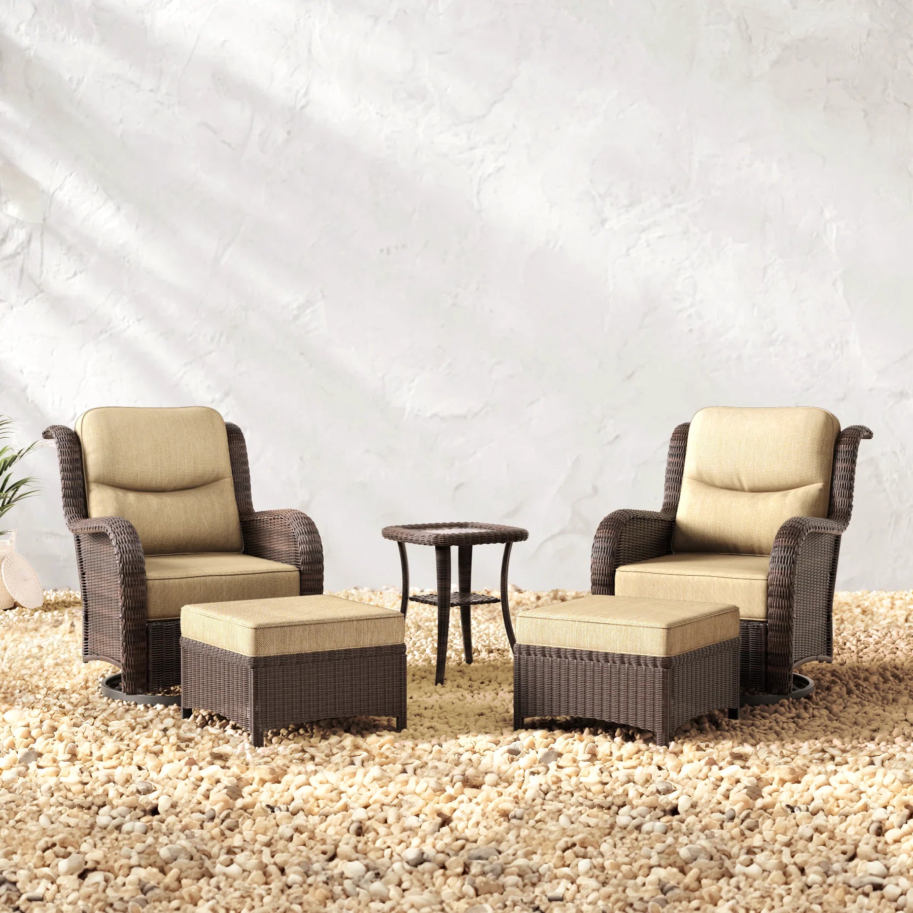 Ardenelle Luxury 5 Piece Patio Wicker Conversation Set With Ottomans And Covers