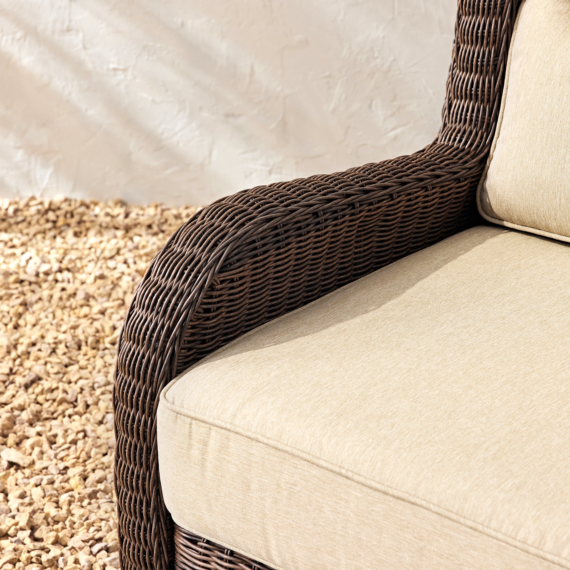 Ardenelle Luxury 3 Piece Patio Wicker Conversation Set With High Back 6-Inch Cushions For Deck