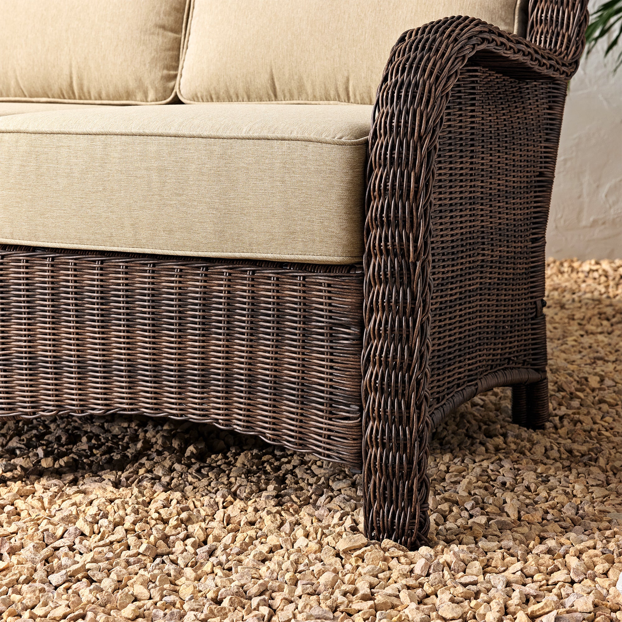 Ardenelle Luxury 3 Piece Patio Wicker Conversation Set With High Back 6-Inch Cushions For Deck
