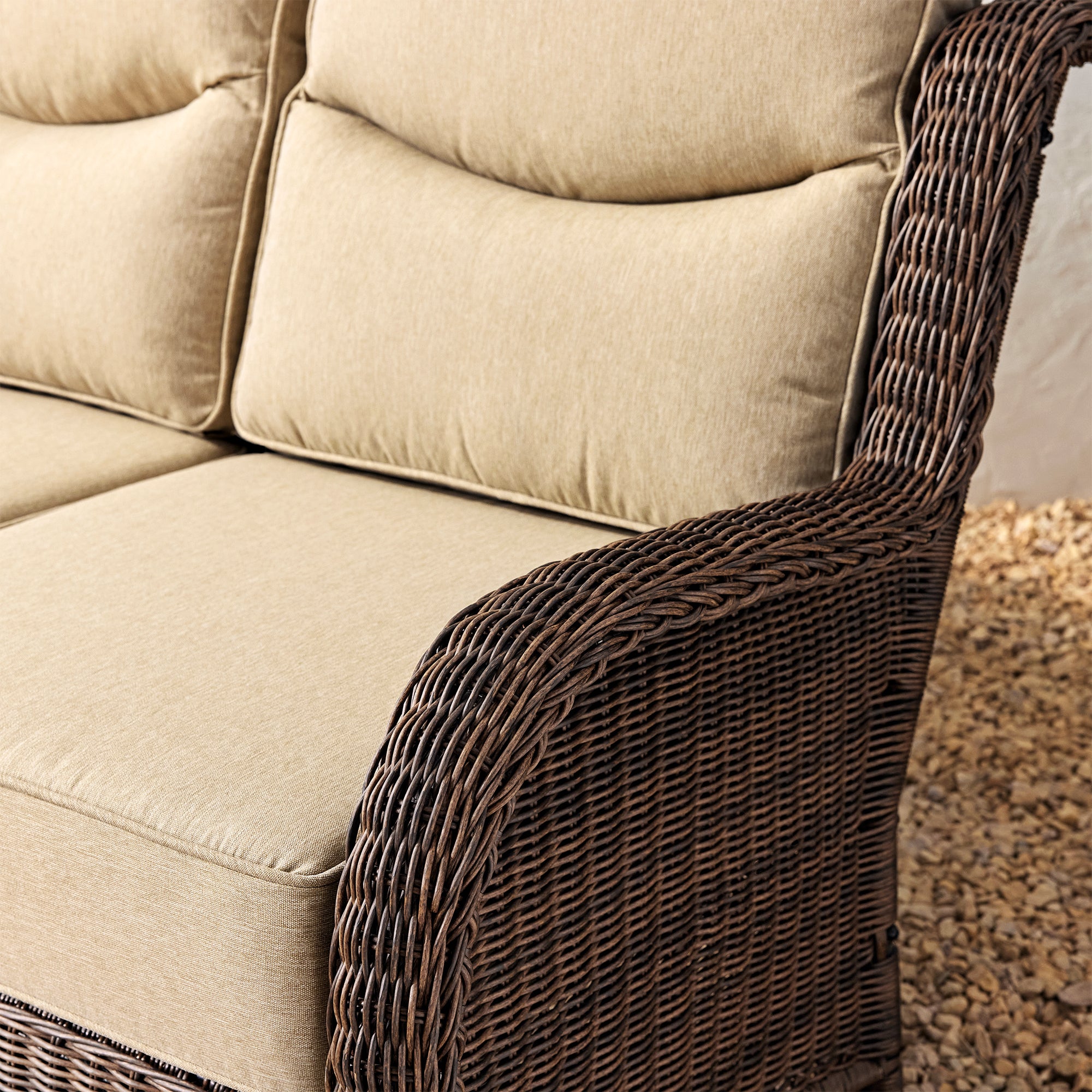 Ardenelle Luxury 7 Piece Patio Wicker Sofa Set With Ottomans, Tables And Covers
