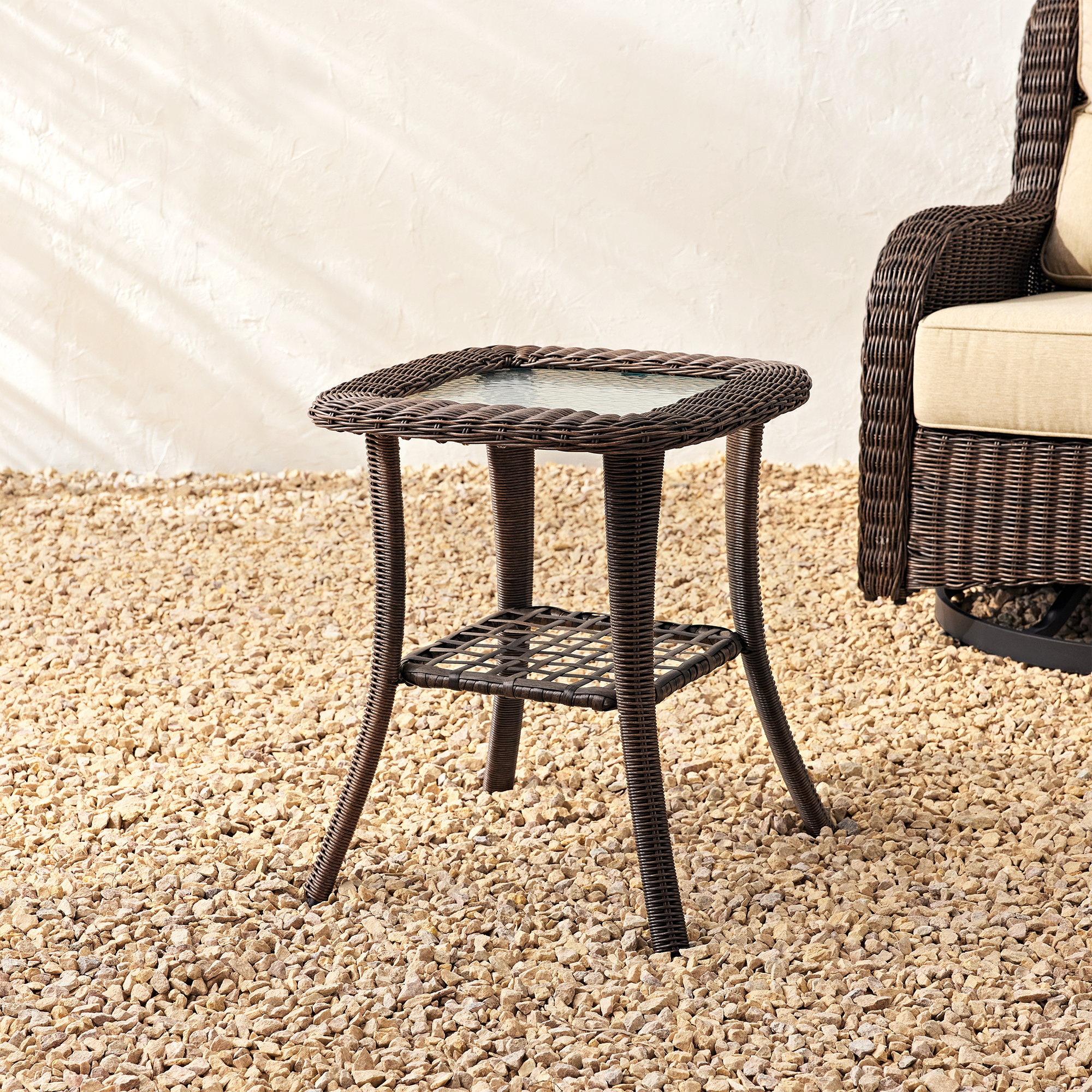 Ardenelle Luxury 3 Piece Patio Wicker Conversation Set With Side Table And Covers