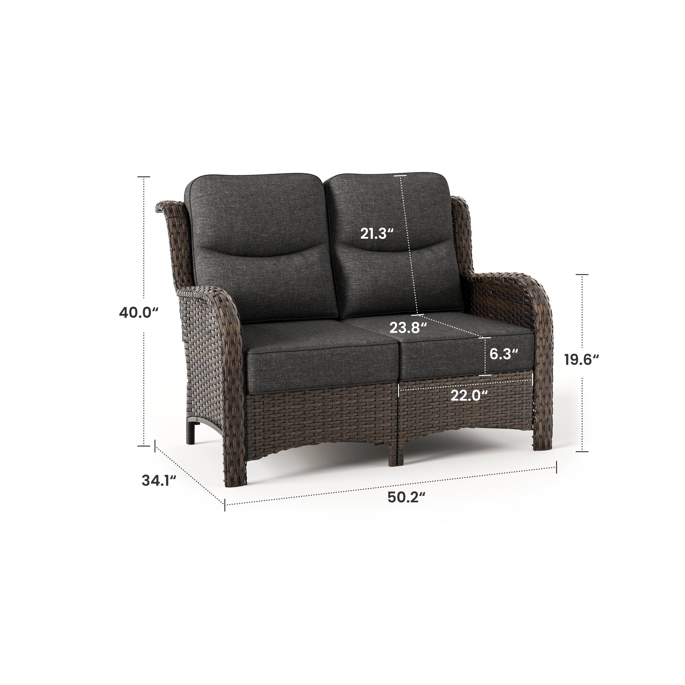 Hawthorne Patio Rattan 2 Seater Loveseat With High Back Design & 6-Inch Cushions