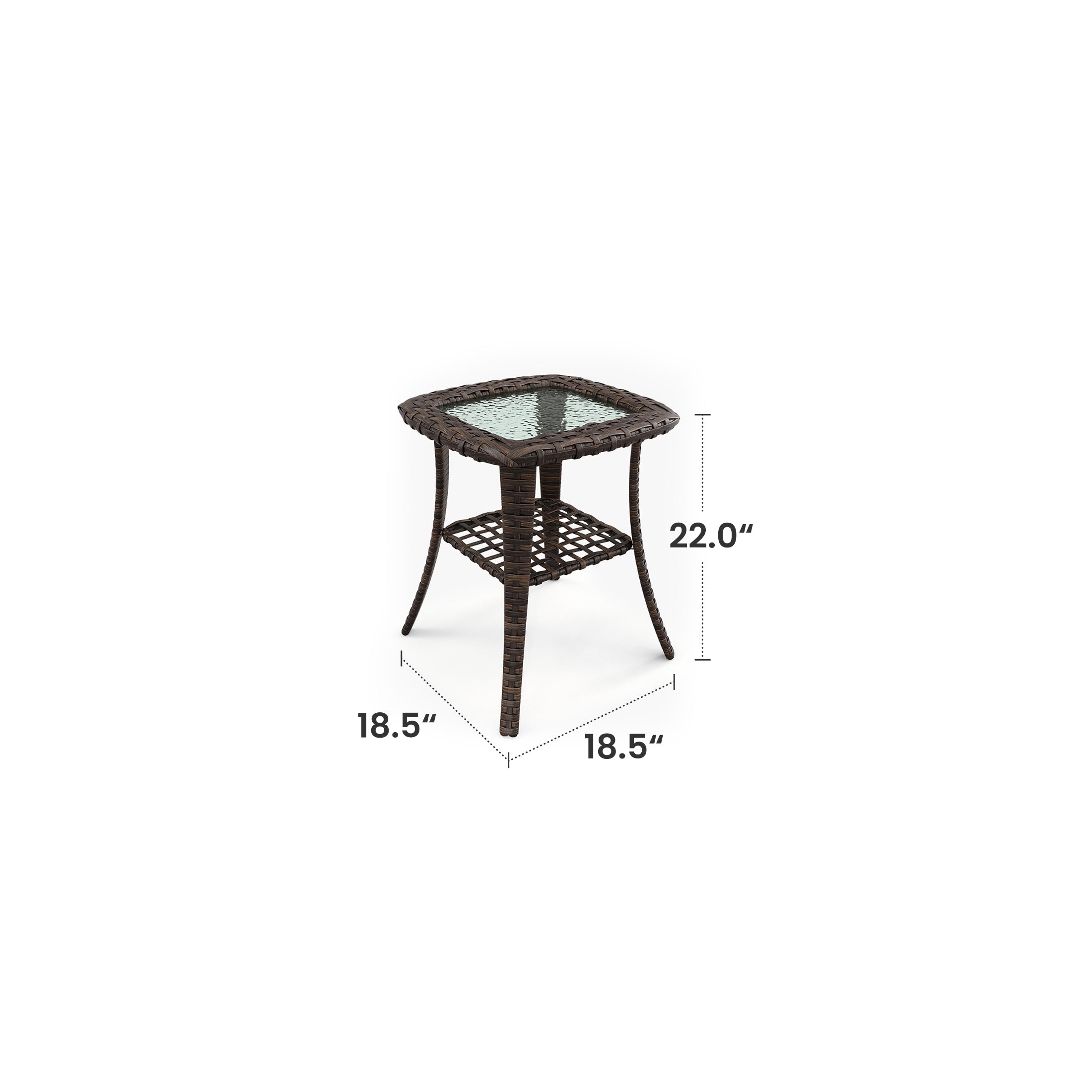 Outdoor Wicker Side Table With Tempered Glass