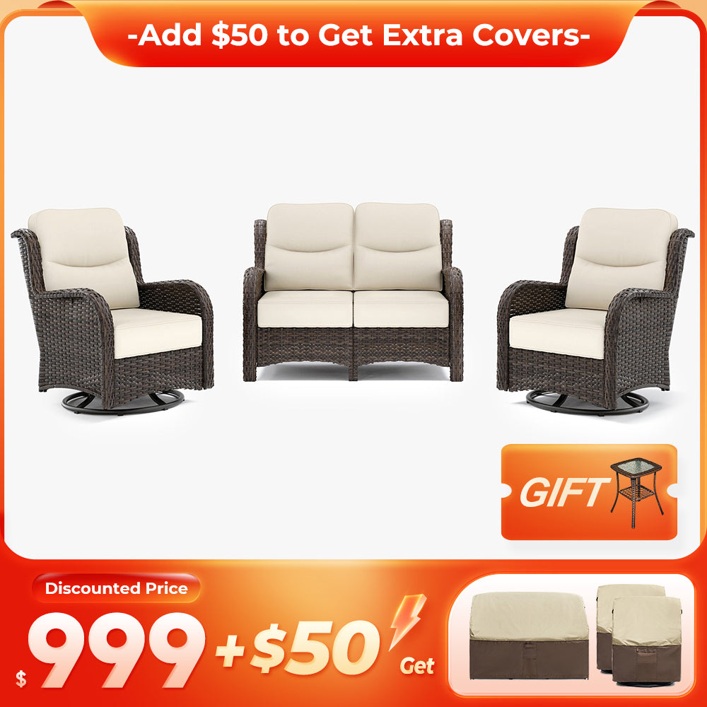 【Extra Covers: $50 More】Hawthorne 6 Piece Patio Rattan Loveseat Set With Extra All Weather Covers