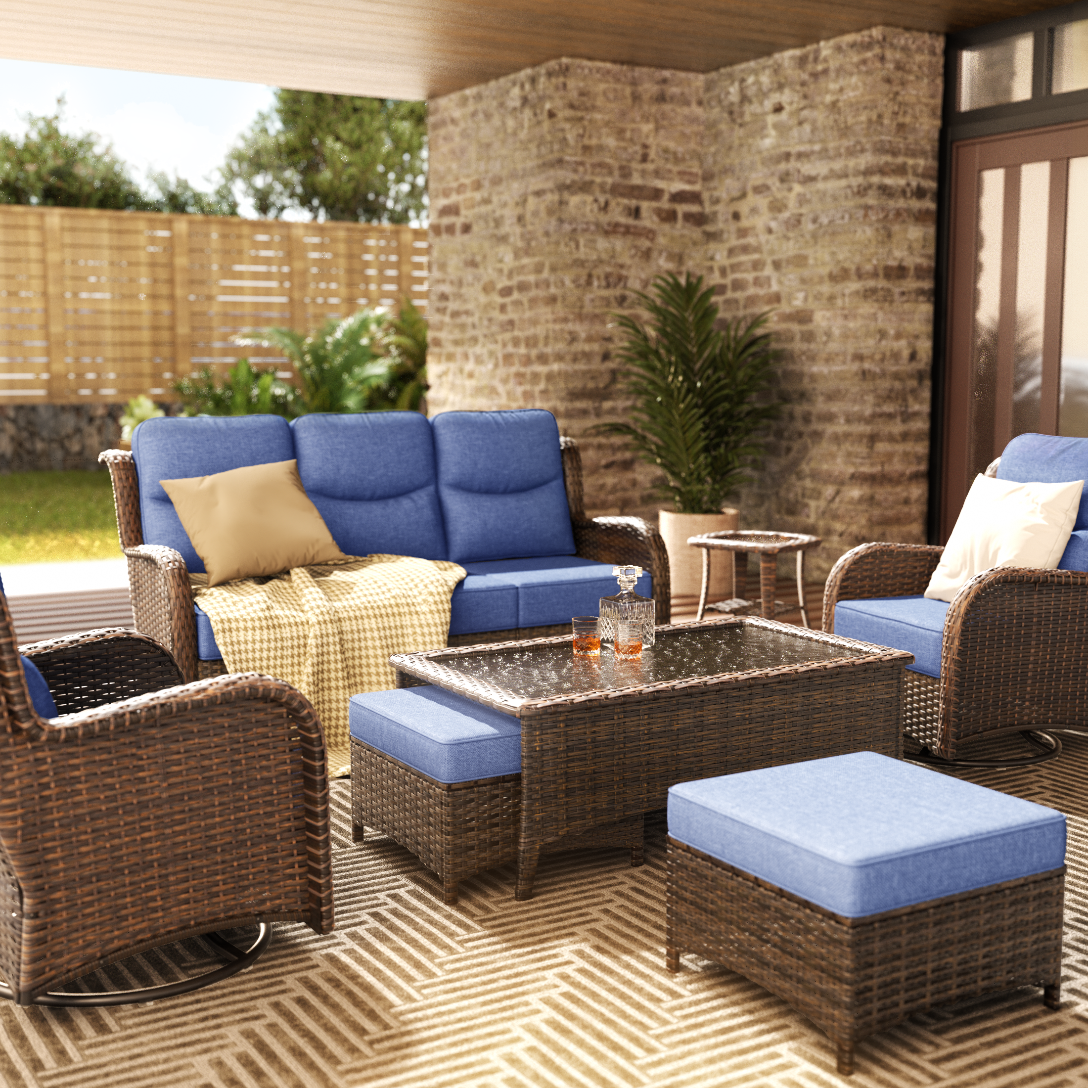 Hawthorne 6 Pieces Outdoor Wicker Sofa Set With Ergonomic backrest Design & Comfort Cushions