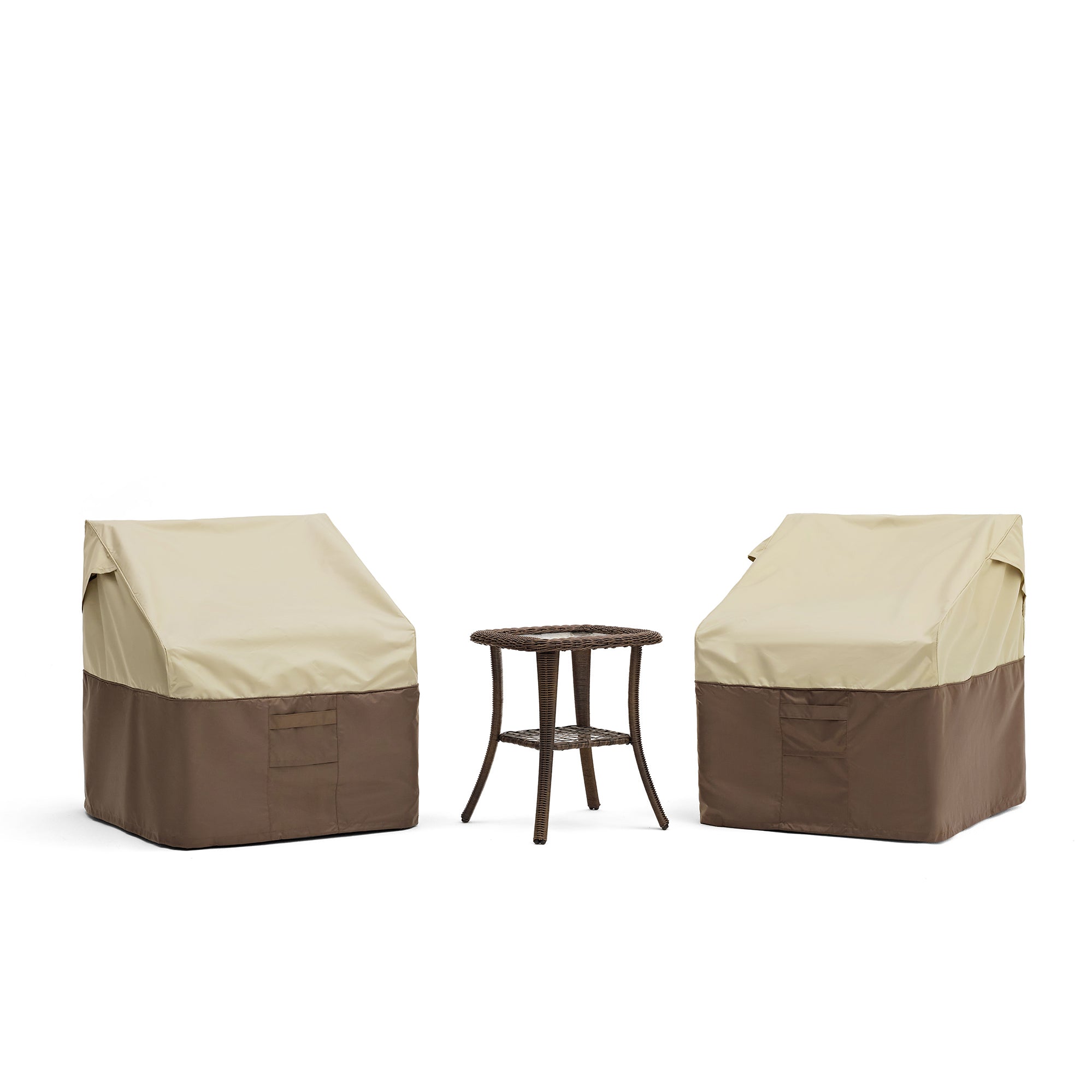 Ardenelle Luxury 3 Piece Patio Wicker Conversation Set With Side Table And Covers