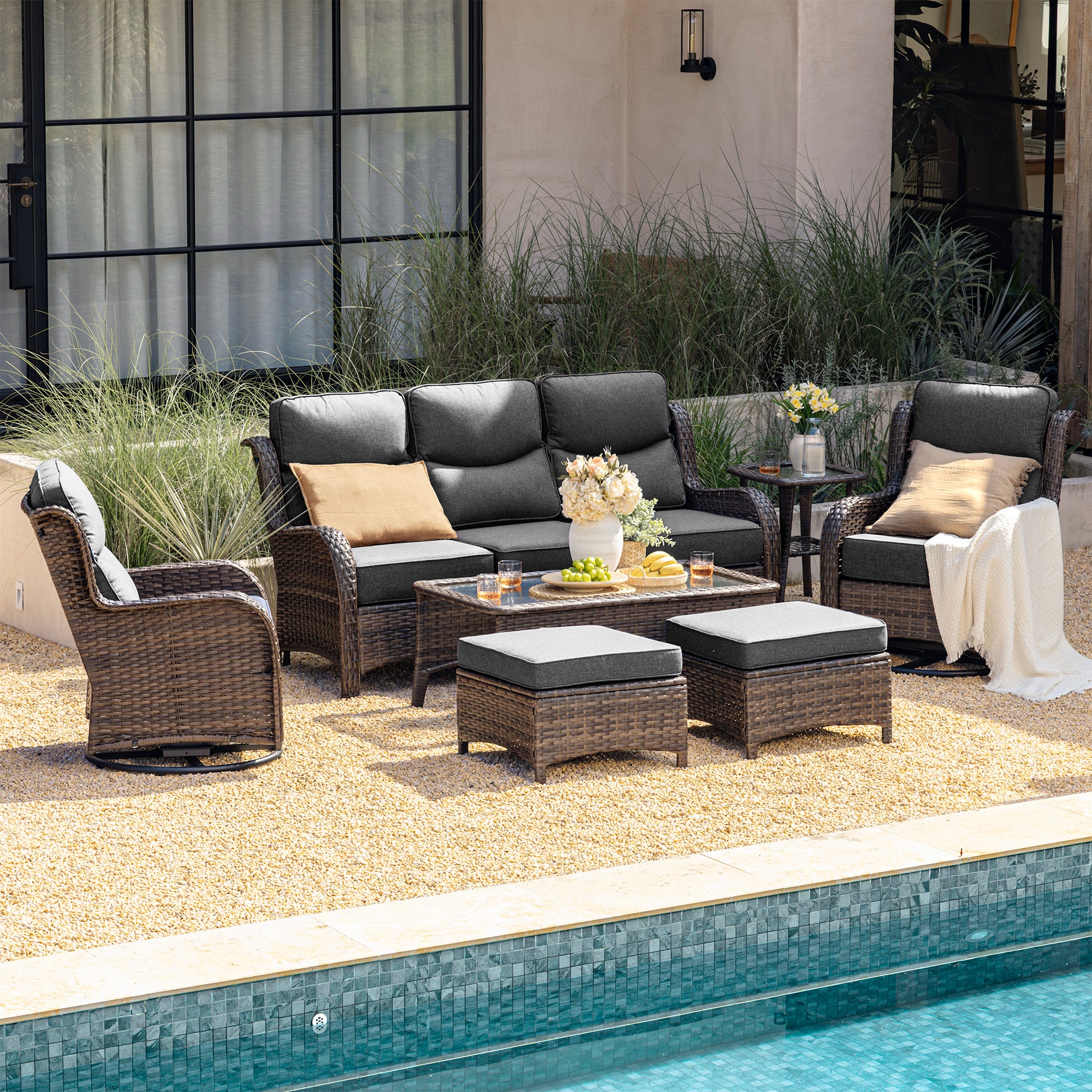 Hawthorne 6 Pieces Outdoor Wicker Sofa Set With Ergonomic backrest Design & Comfort Cushions