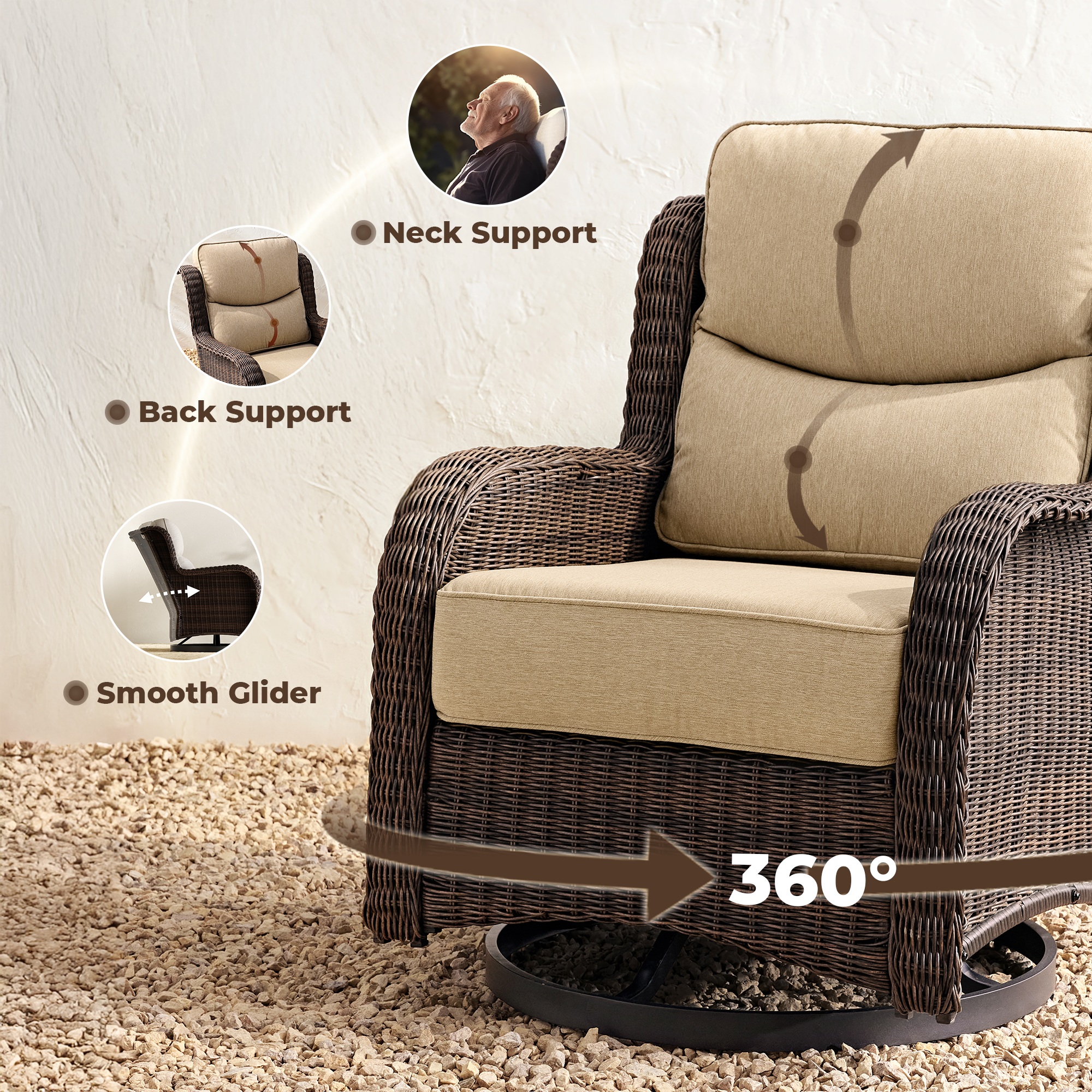 Ardenelle Luxury 3 Piece Patio Wicker Conversation Set With Side Table And Covers