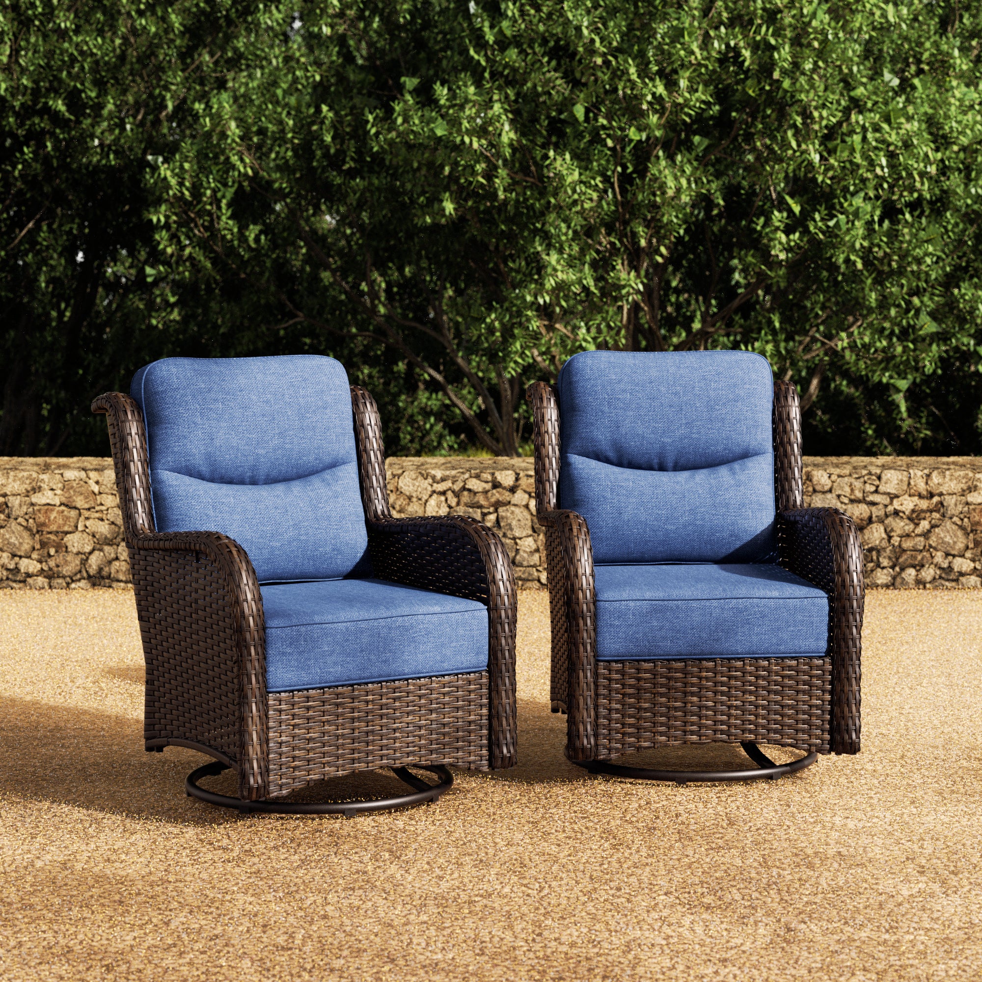 Hawthorne 2 Piece Outdoor Wicker Swivel Gliding Chairs Set With 6-Inch Cushions & Sturdy Base
