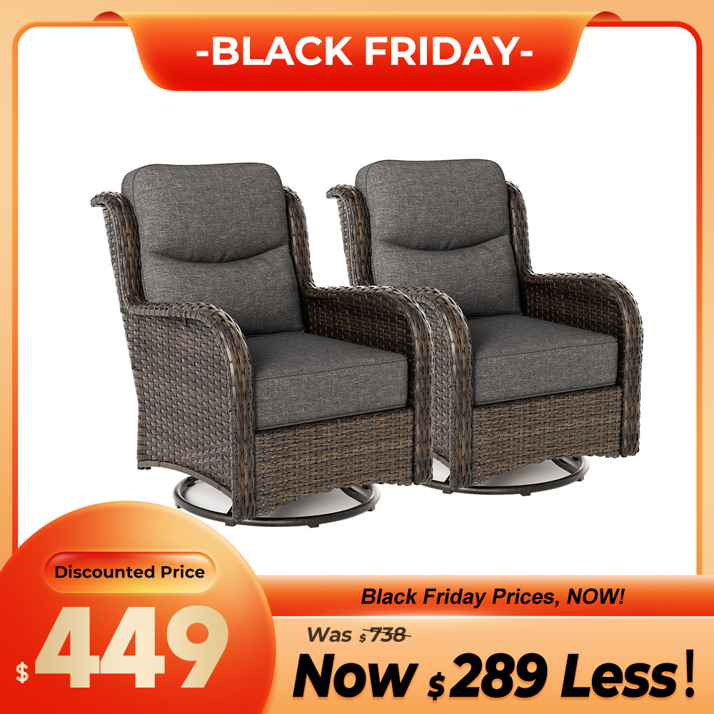Hawthorne 2 Piece Outdoor Wicker Swivel Gliding Chairs Set With 6-Inch Cushions & Sturdy Base