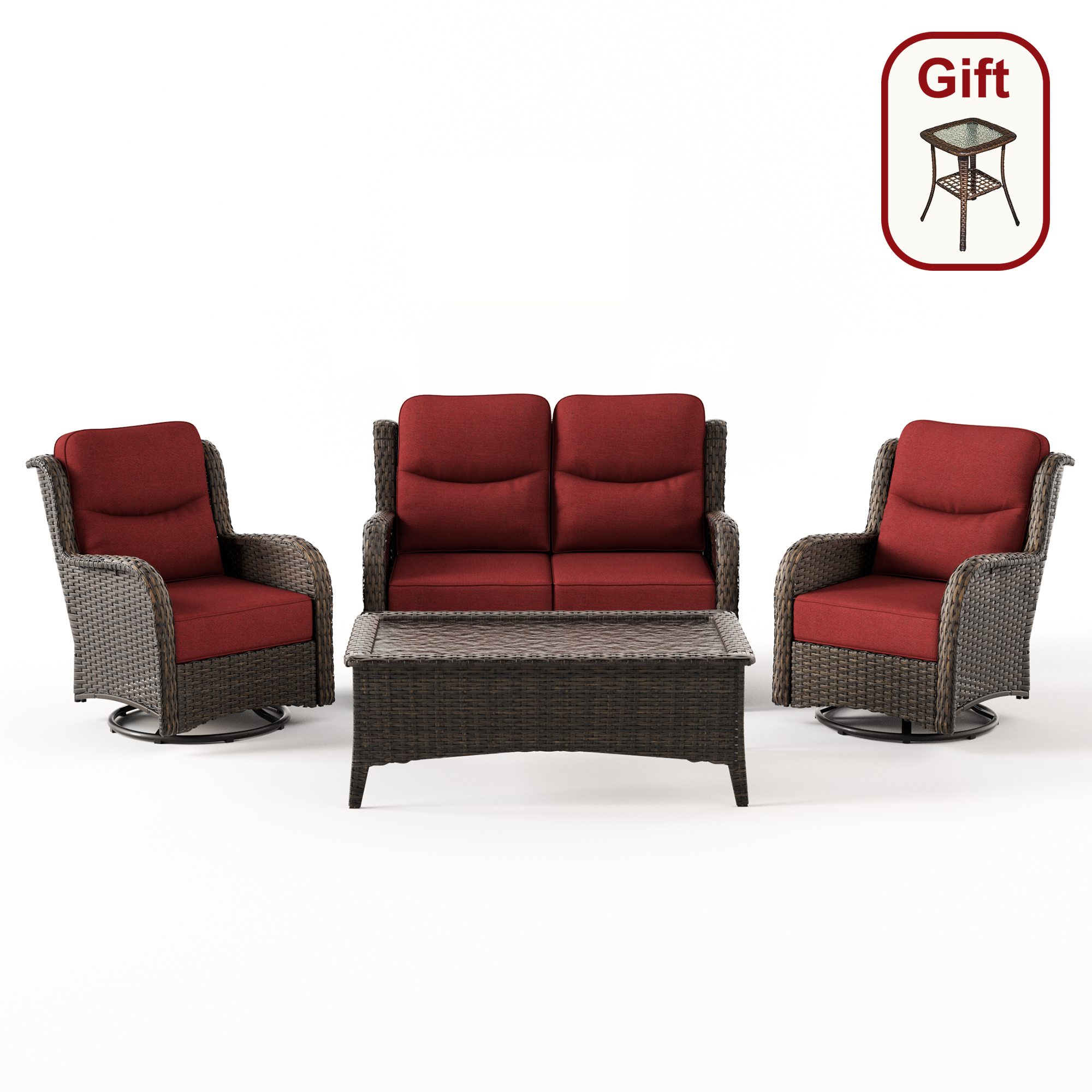 Hawthorne 4 Seater Patio Wicker Loveseat Set With Swivel Glider Chairs And Coffee Table