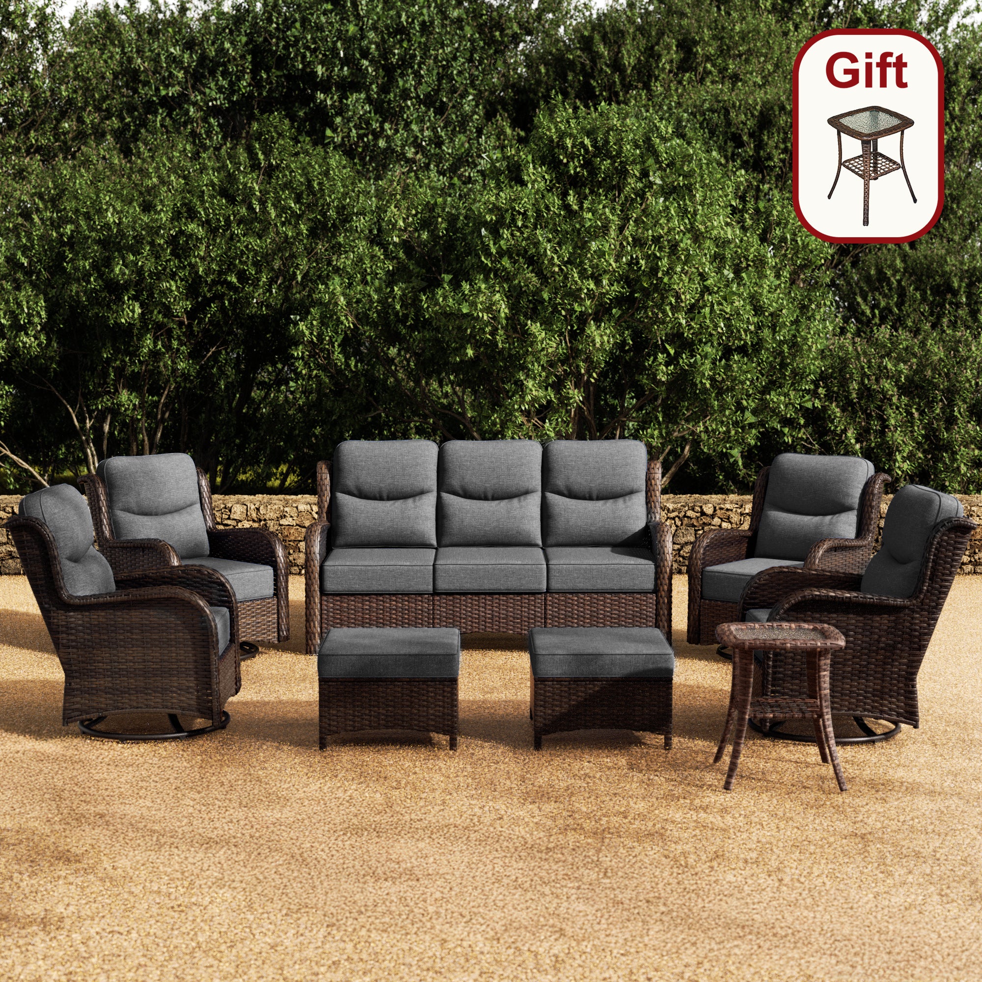 Hawthorne 8 Piece Outdoor Wicker Sofa Set With Swivel Chairs & Ottomans For Backyard