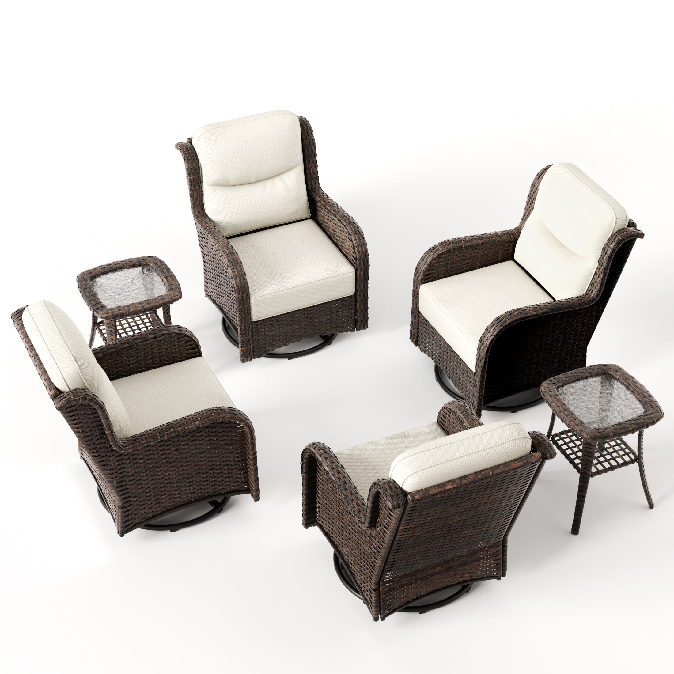 Hawthorne 6 Piece Patio Rattan Deck Conversation Set With Side Tables