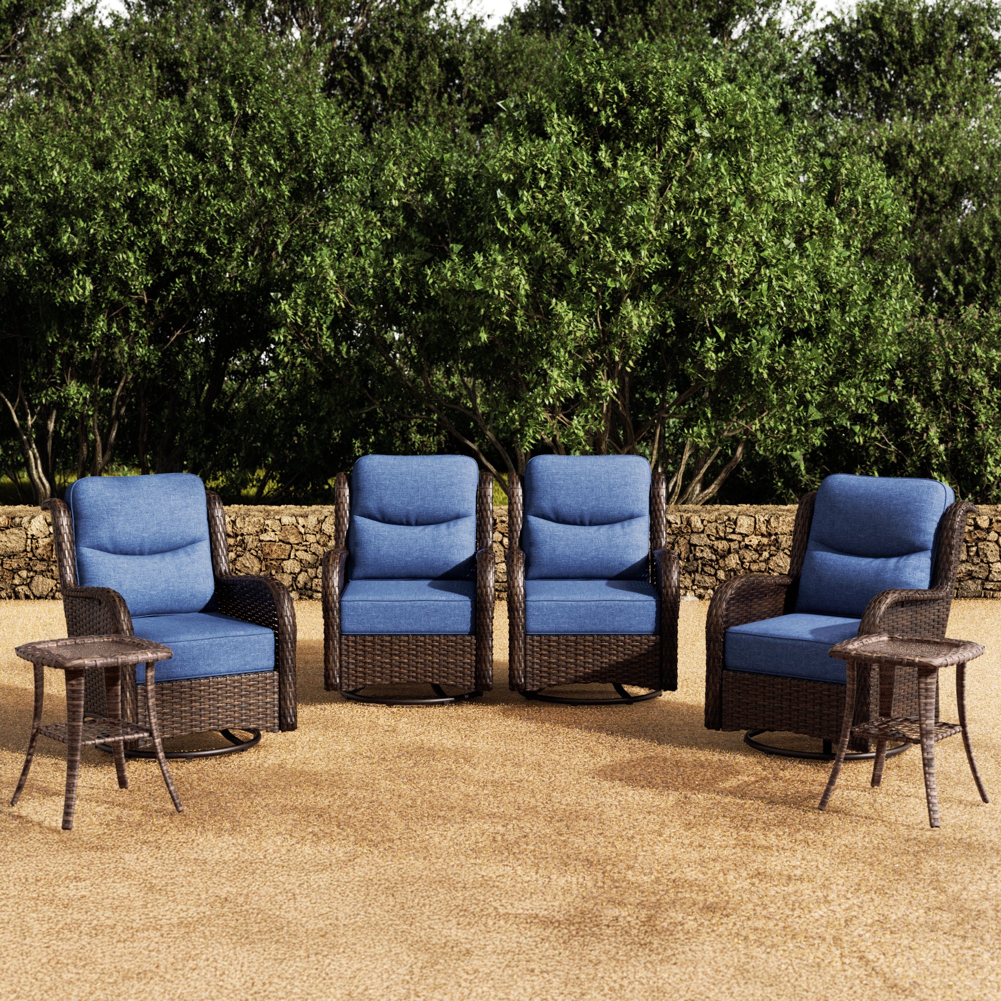 Hawthorne 6 Piece Patio Rattan Deck Conversation Set With Side Tables