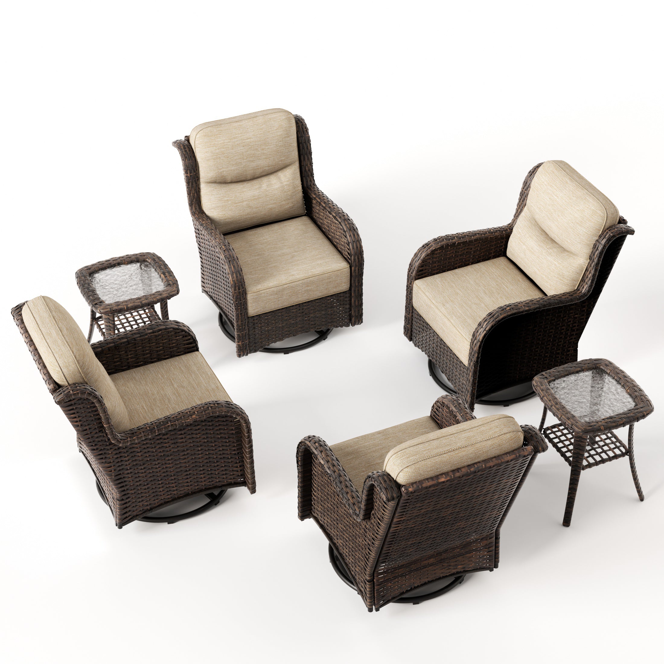 Hawthorne 6 Piece Patio Rattan Deck Conversation Set With Side Tables