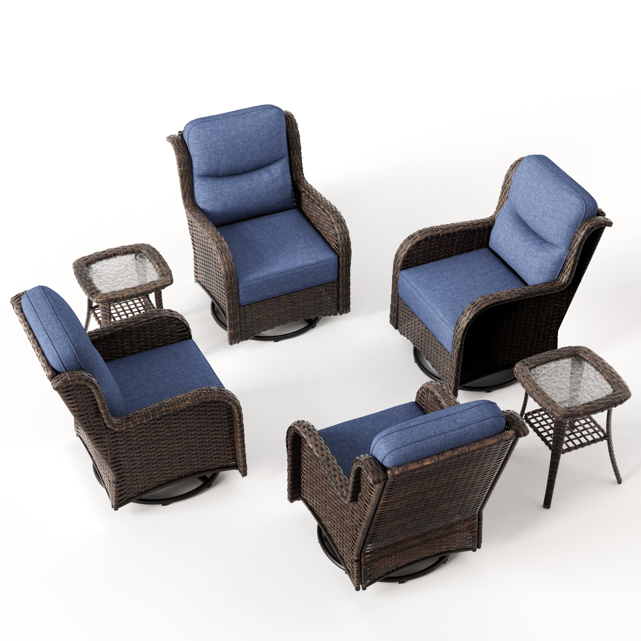 Hawthorne 6 Piece Patio Rattan Deck Conversation Set With Side Tables