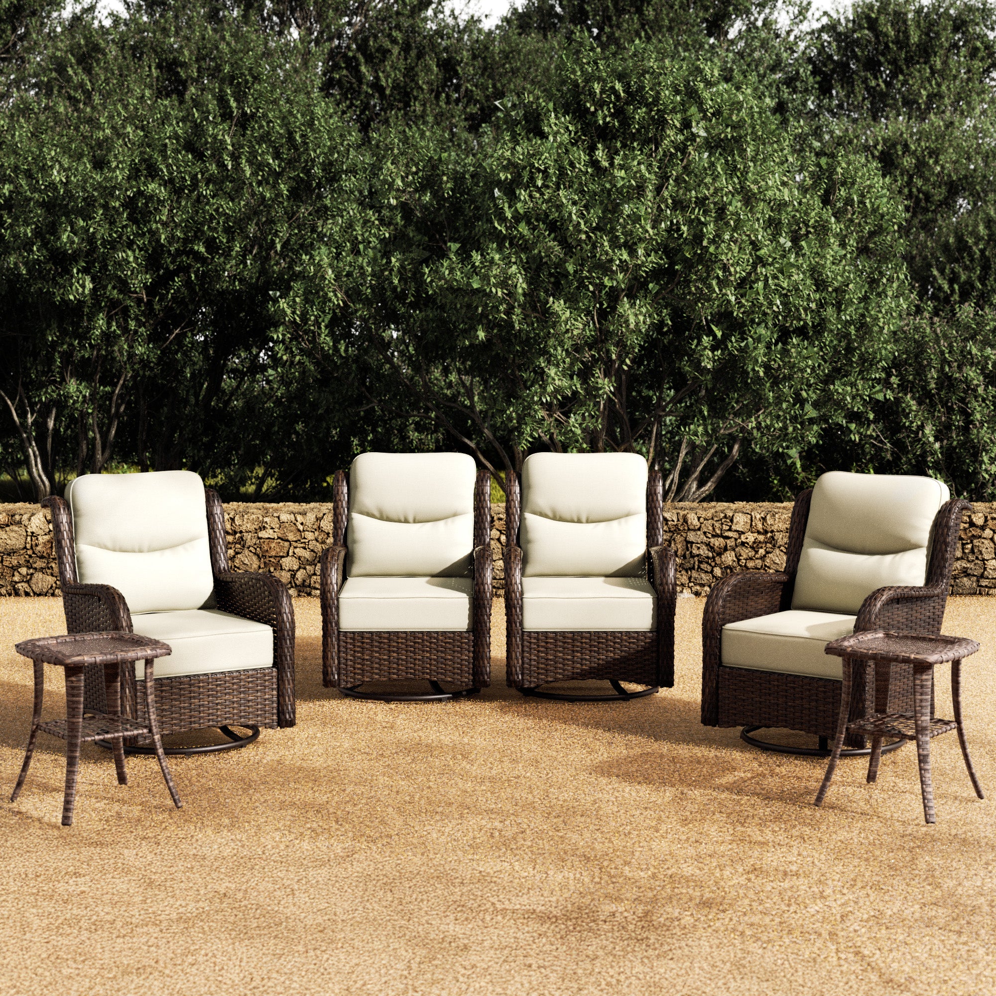 Hawthorne 6 Piece Patio Rattan Deck Conversation Set With Side Tables