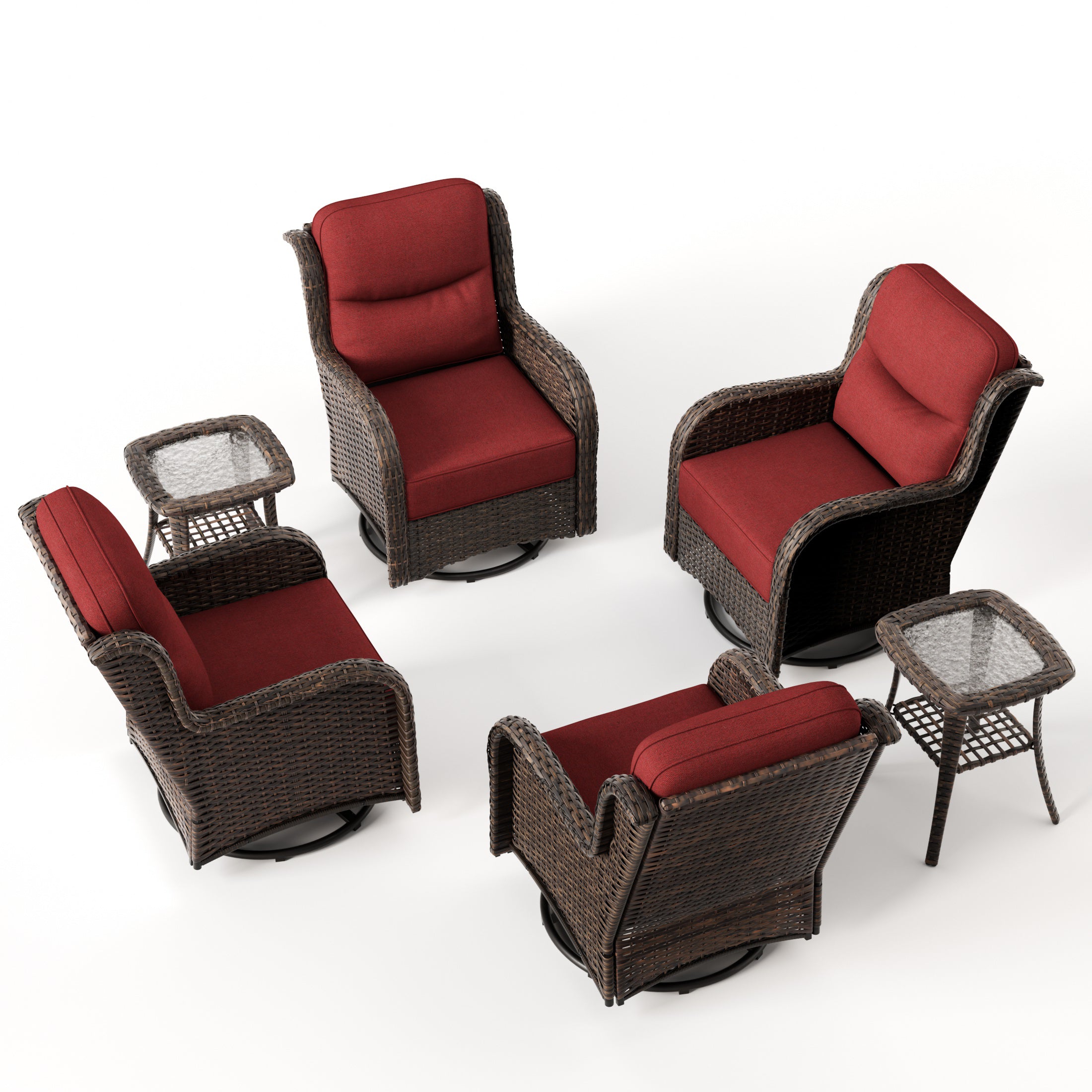 Hawthorne 6 Piece Patio Rattan Deck Conversation Set With Side Tables